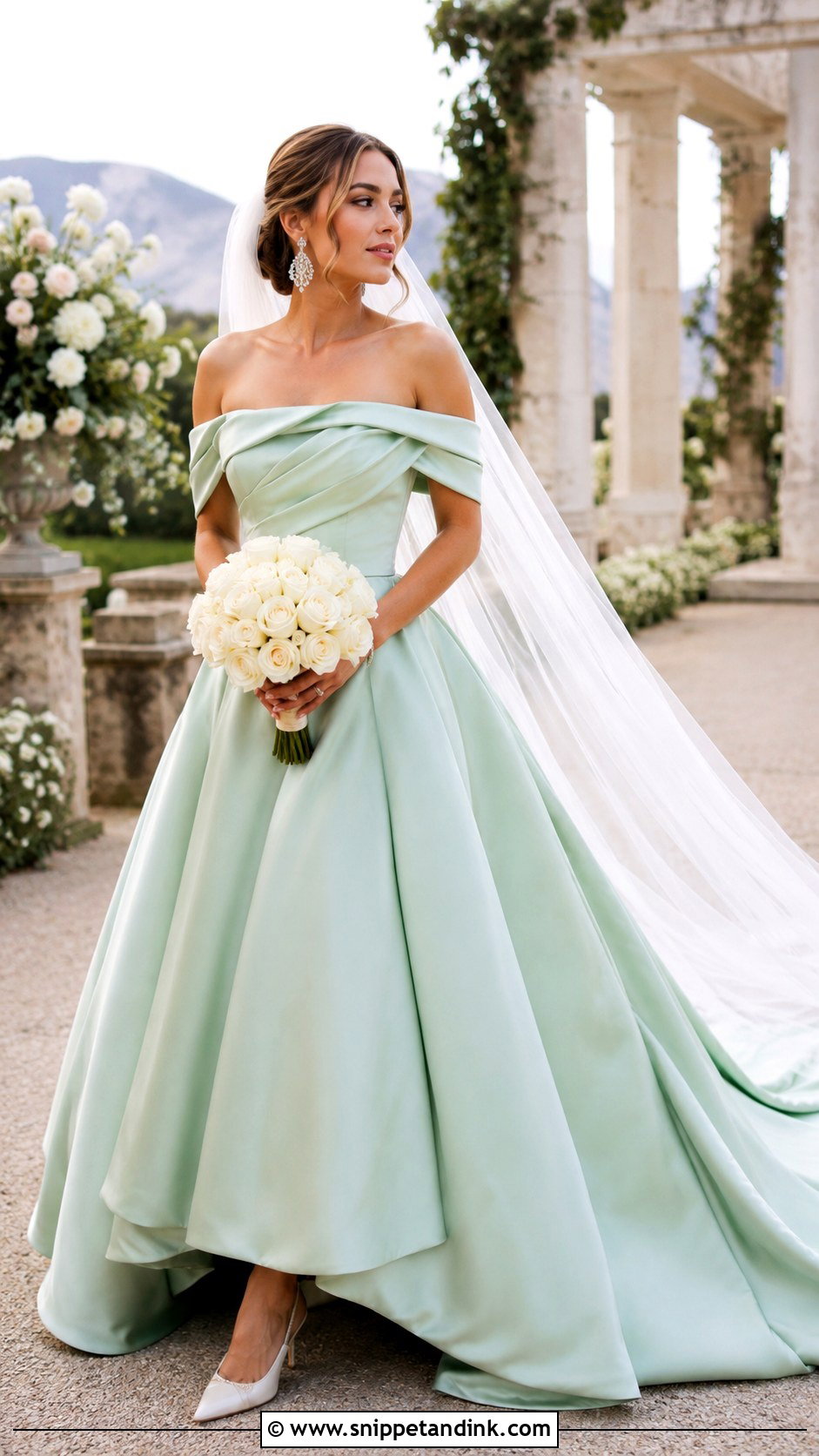 Mint Green Off Shoulder Wedding Dress - Snippet and Ink - 20 Mint Green Wedding Dress Ideas
