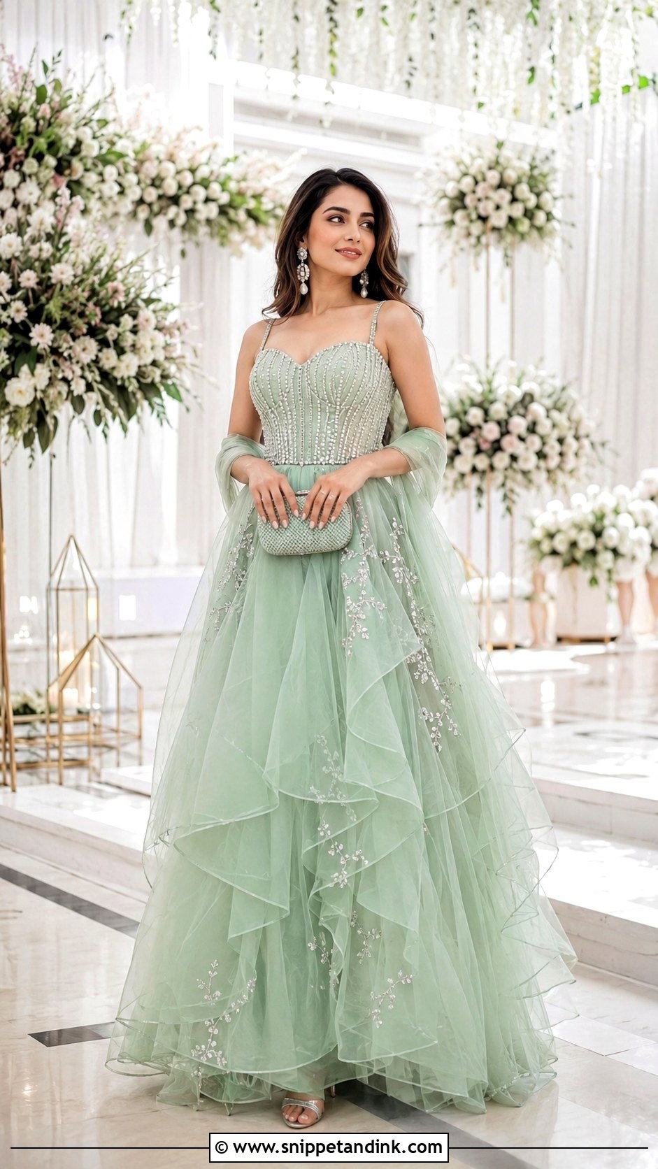 Mint Green Organza Gown for Sangeet Function - Snippet and Ink - 20 Gown for Sangeet Function Ideas