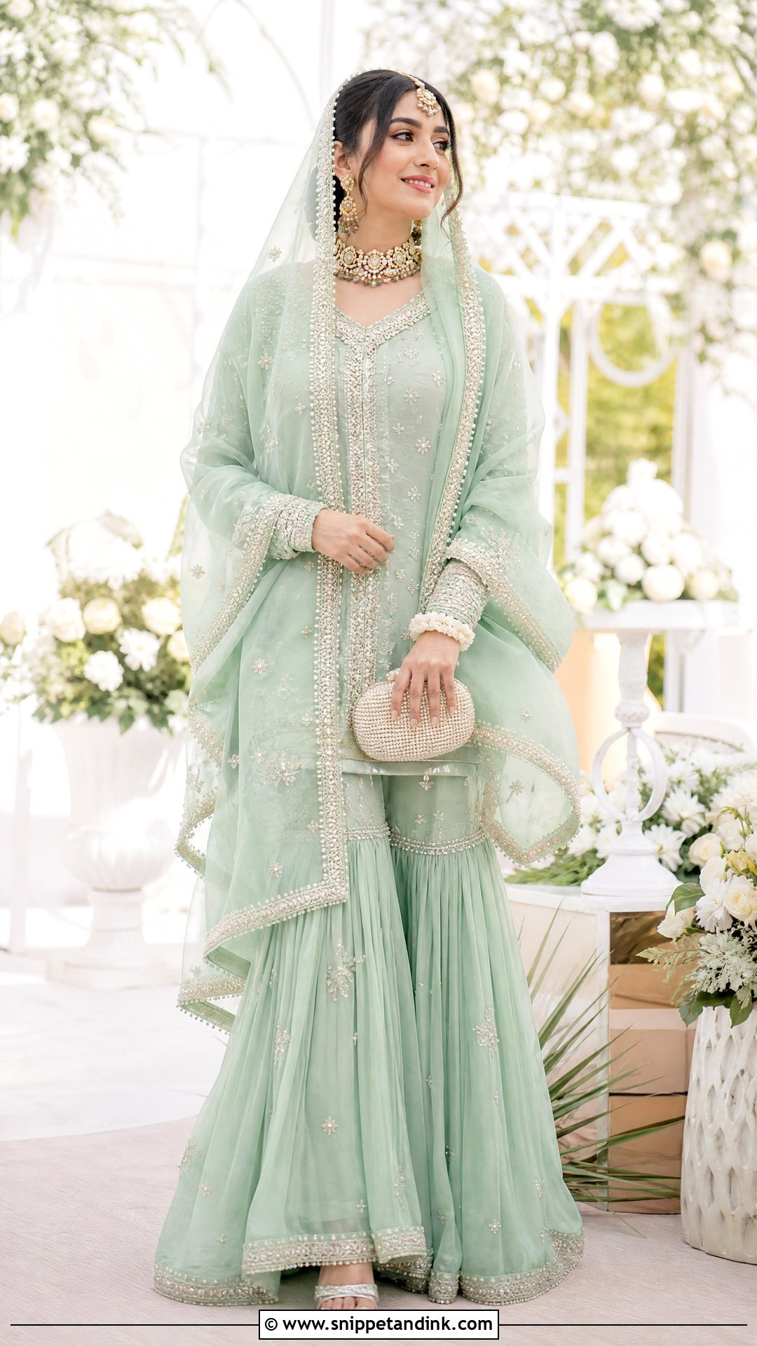 Mint Green Pakistani Bridal Sharara Suit - Snippet and Ink - 20 Pakistani Bridal Suits