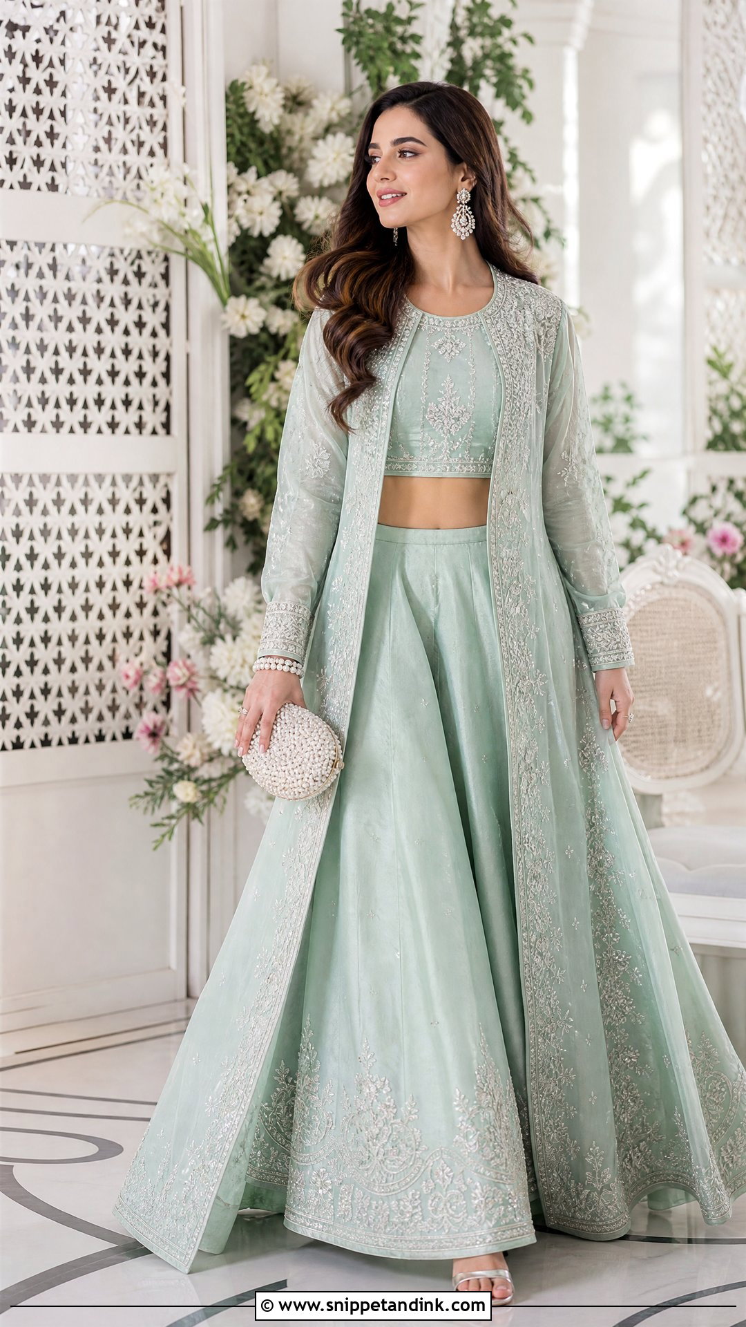 Mint Green Pakistani Sister Jacket Lehenga - Snippet and Ink - 20 Pakistani Sister Wedding Dress Ideas