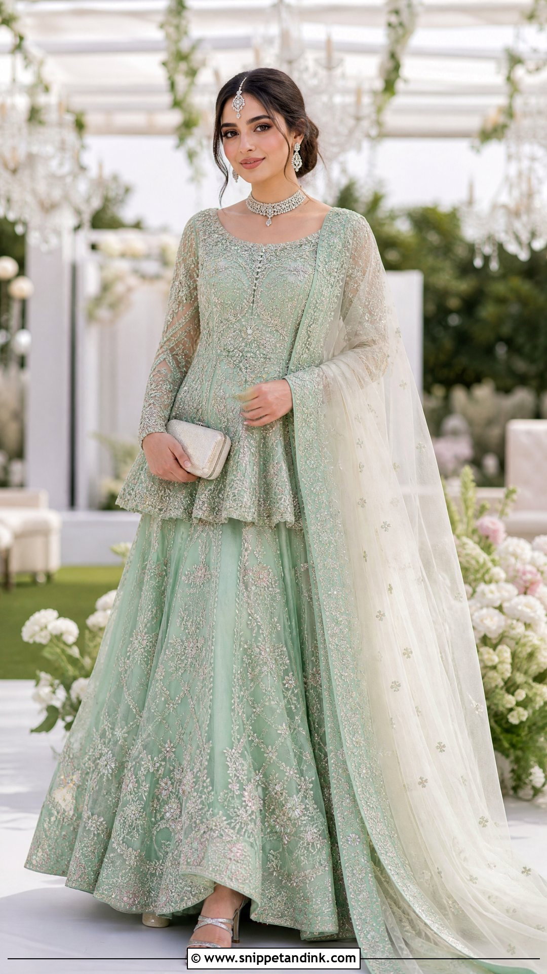 Mint Green Pakistani Walima Bridal Lehenga - Snippet and Ink - 20 Pakistani Walima Bridal Dresses