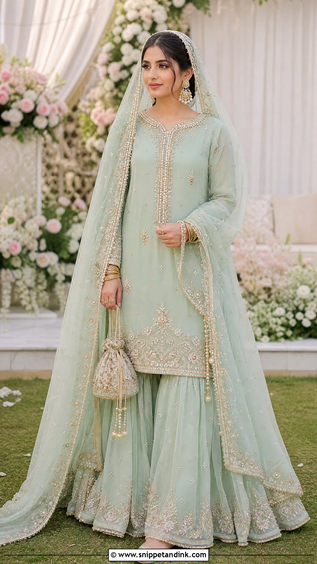 Mint Green Pastel Nikkah Sharara - Snippet and Ink - 20 Pastel Nikkah Outfit Ideas