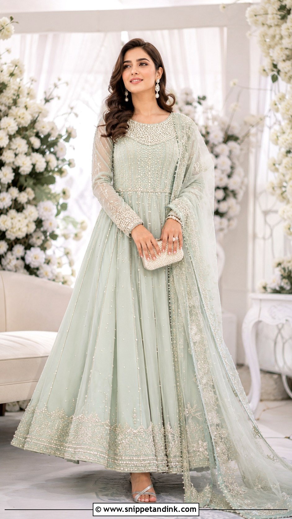 Mint Green Pearl Walima Maxi Dress - Snippet and Ink - 20 Bridal Walima Maxi Dress Pakistani Ideas