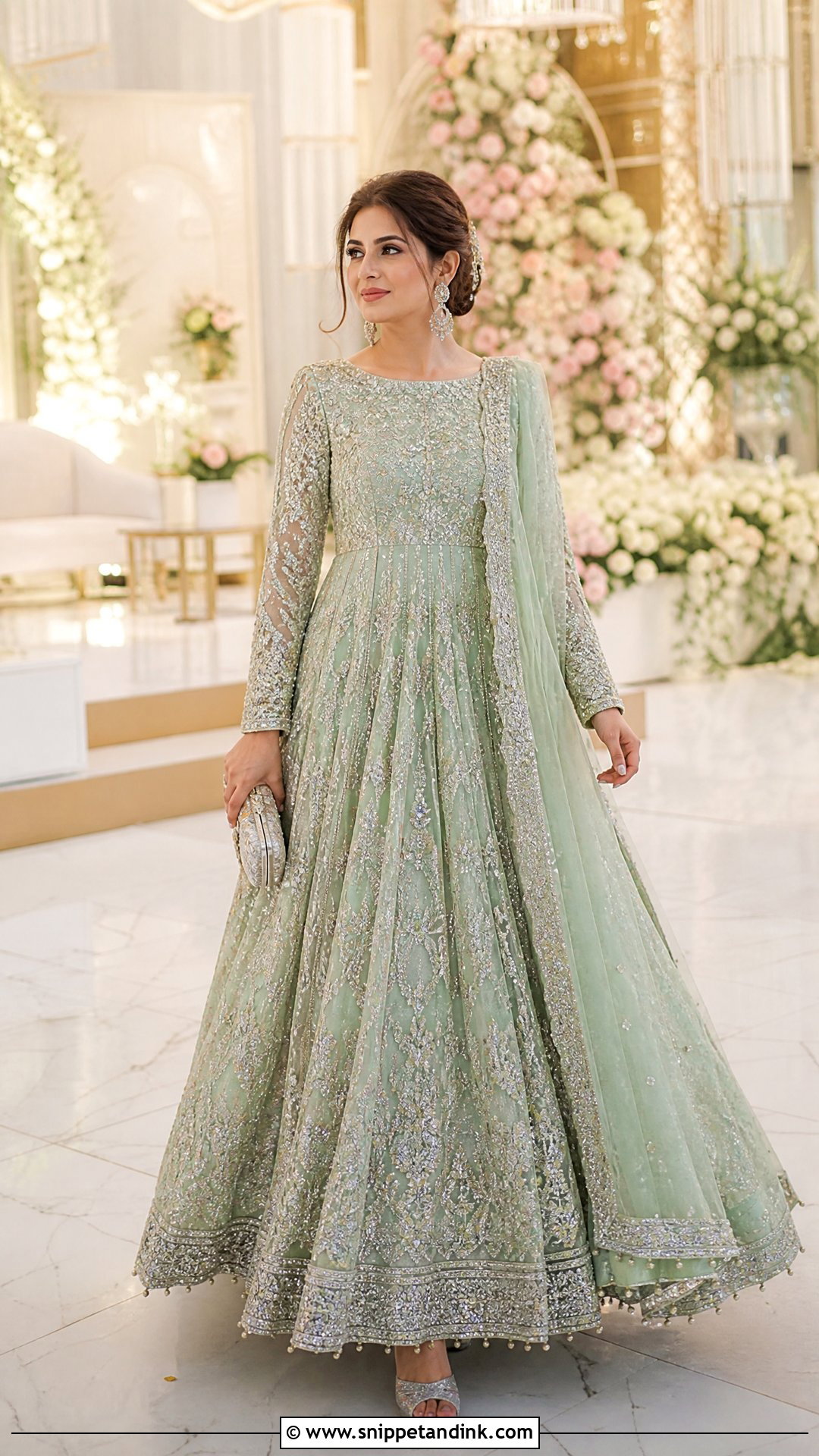Mint Green Pishwas Walima Gown - Snippet and Ink - 20 Walima Gown Ideas