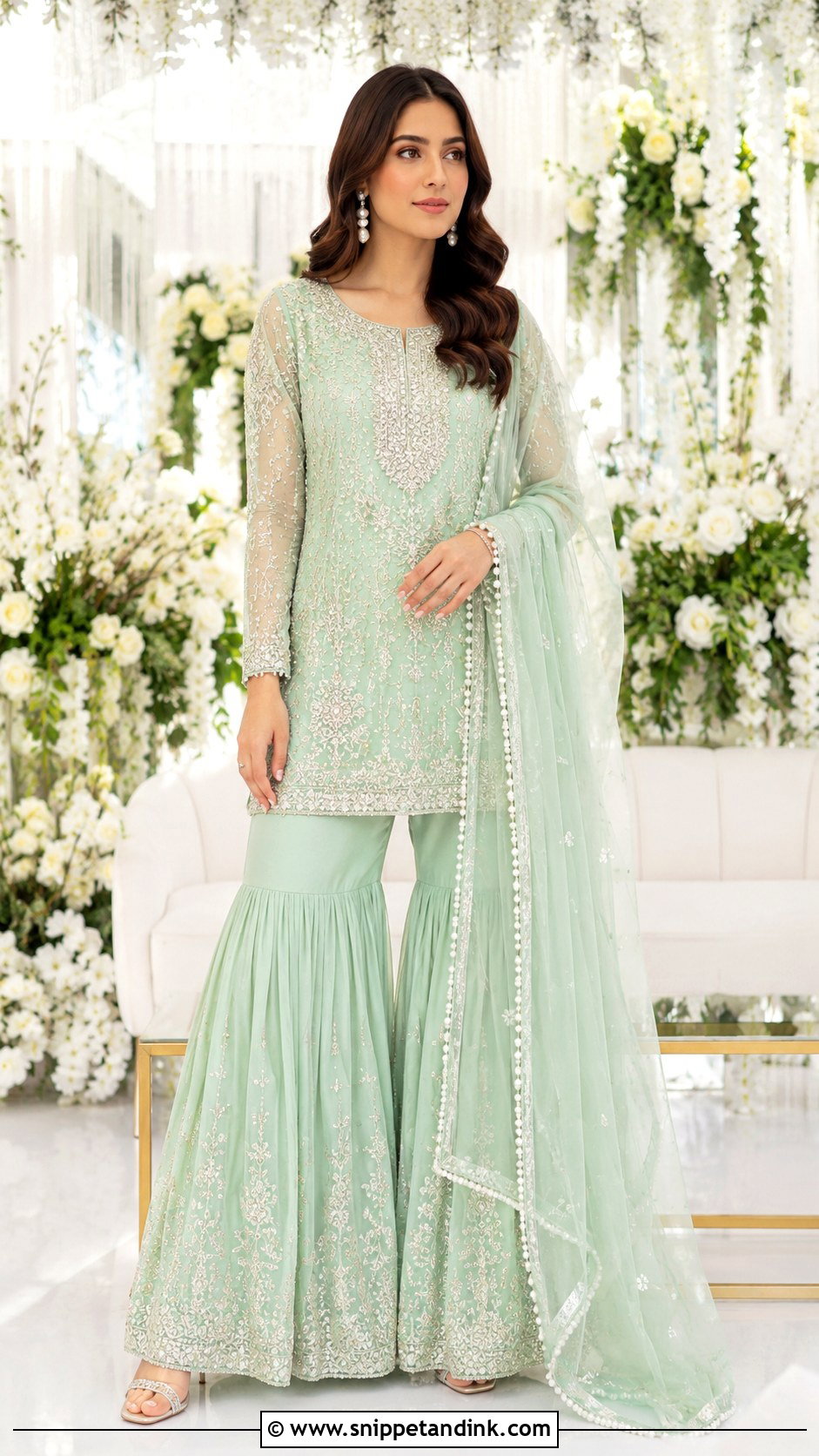 Mint Green Sharara Dress For Walima - Snippet and Ink - 25 Pakistani Wedding Dresses Sisters