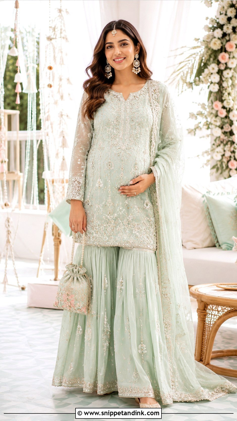 Mint Green Sharara Godh Bharai Outfit - Snippet and Ink - 25 Godh Bharai Outfit Ideas