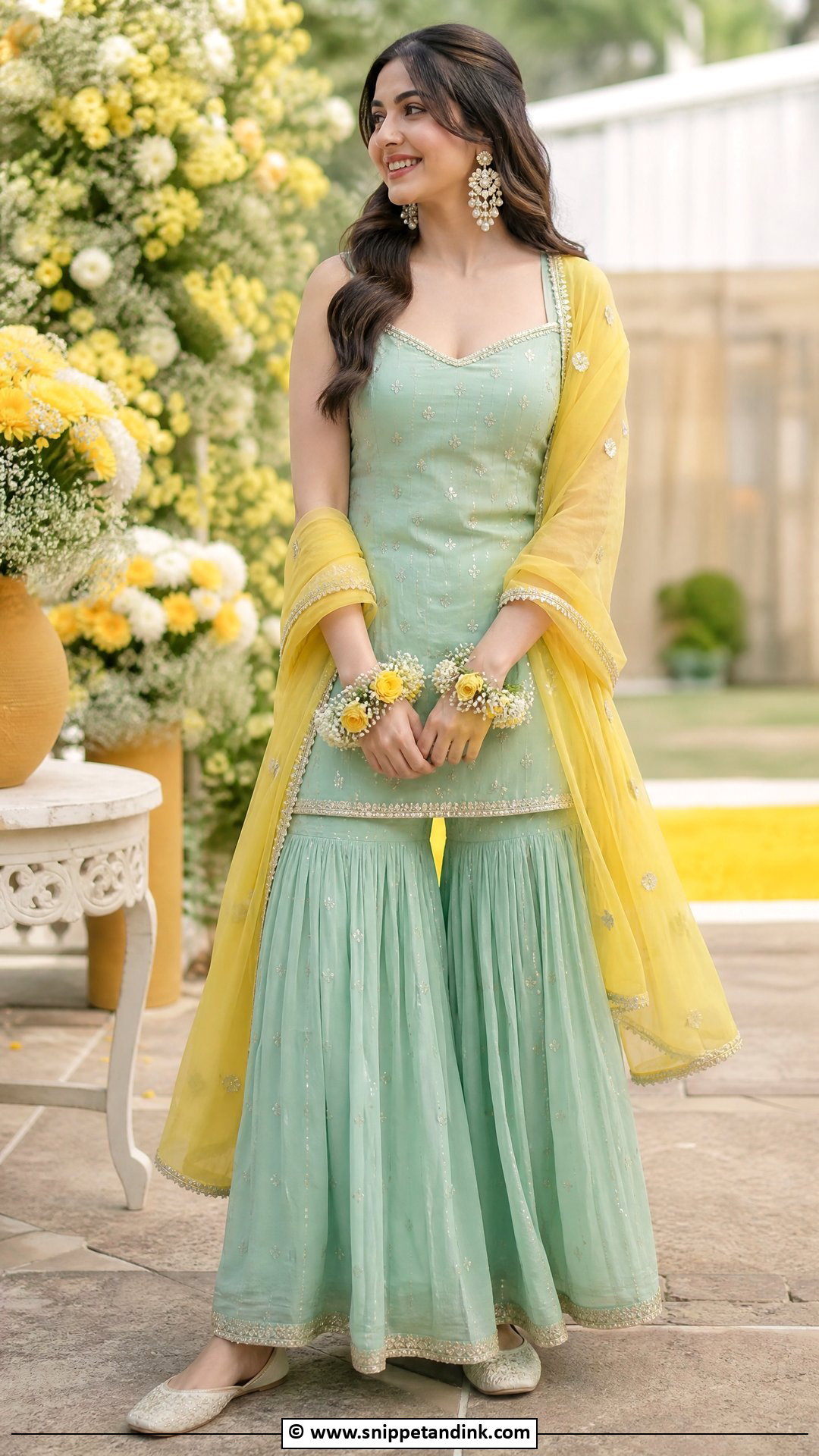 Mint Green Sharara Haldi Outfit - Snippet and Ink - 35 Haldi Outfit Ideas