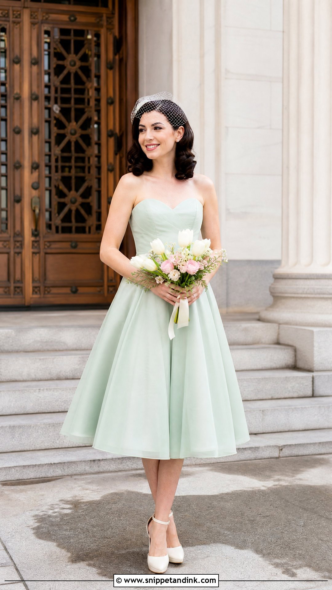 Mint Green Tea Length Wedding Dress - Snippet and Ink - 20 Pastel Wedding Dresses