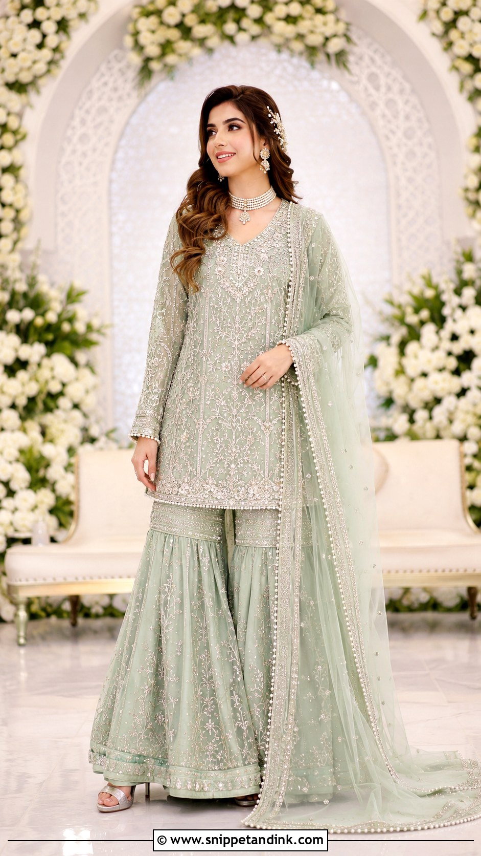 Mint Green Valima Sharara Dress - Snippet and Ink - 25 Valima Dress for Bride Ideas