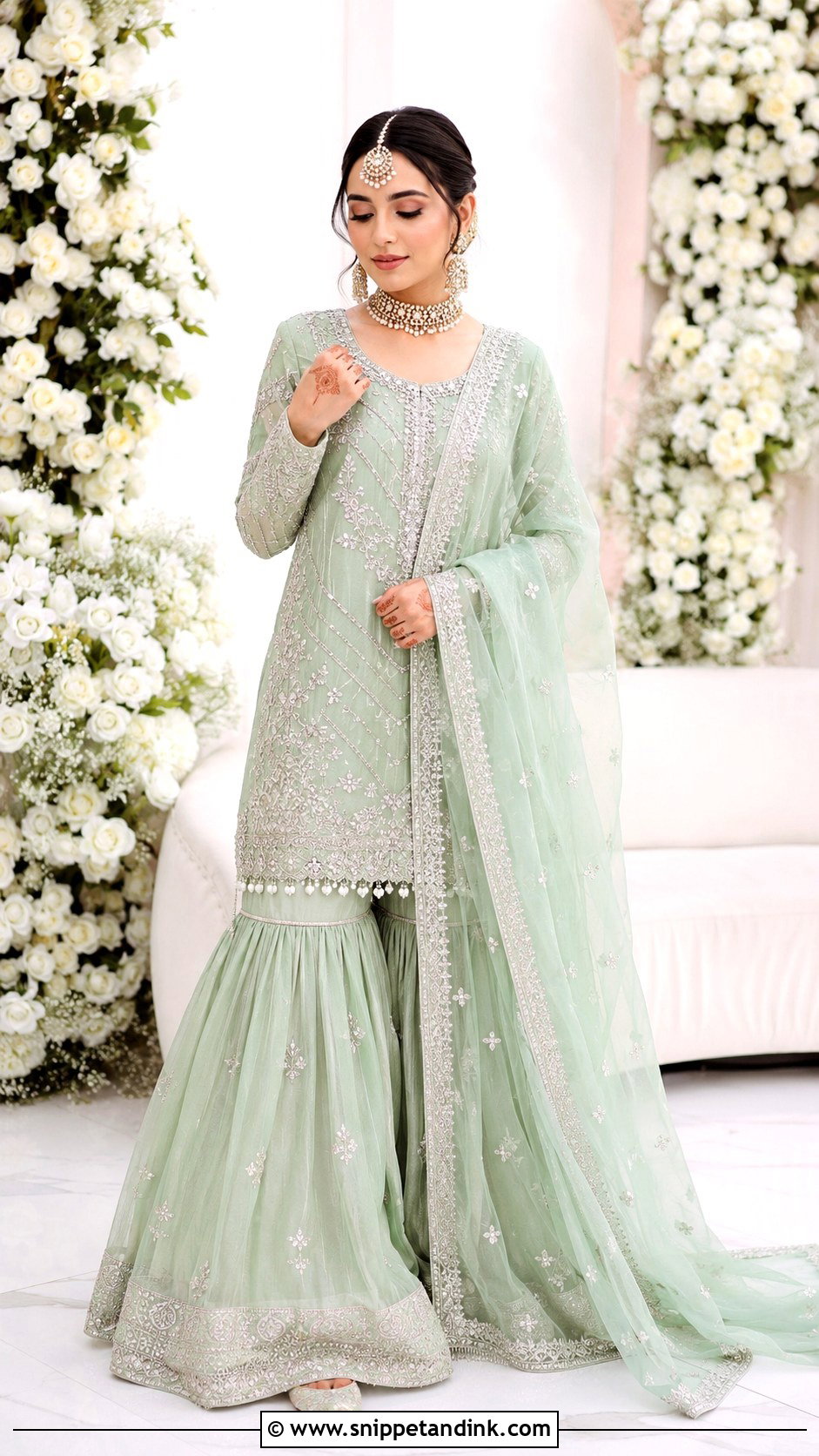 Mint Green Walima Bridal Gharara - Snippet and Ink - 20 Walima Brides Ideas