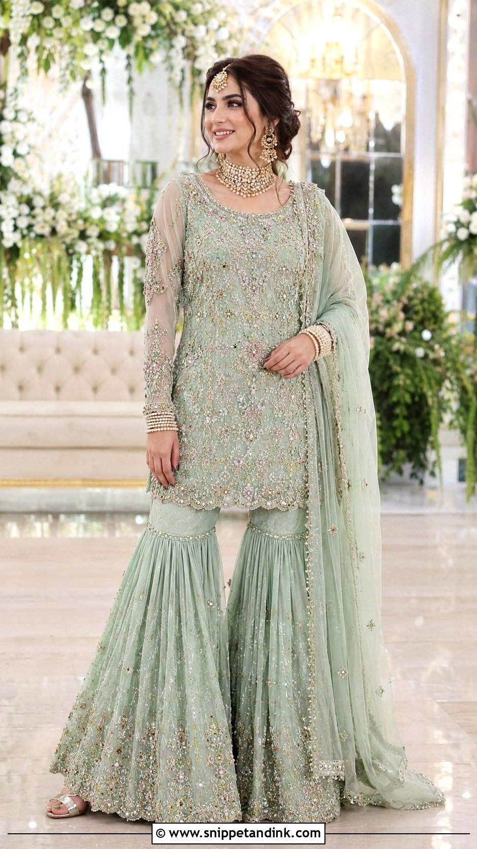 Mint Green Walima Bridal Gharara - Snippet and Ink - 30 Walima Bridal Look Ideas