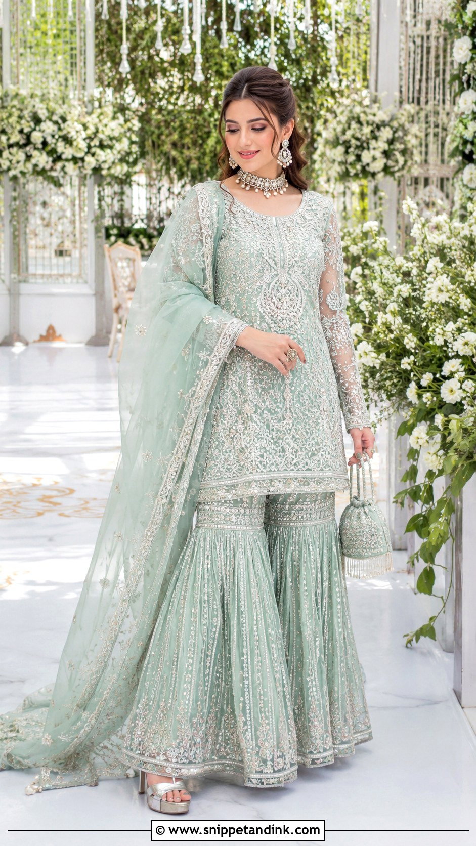 Mint Green Walima Bridal Sharara - Snippet and Ink - 25 Walima Bridal Dress Pakistan Ideas