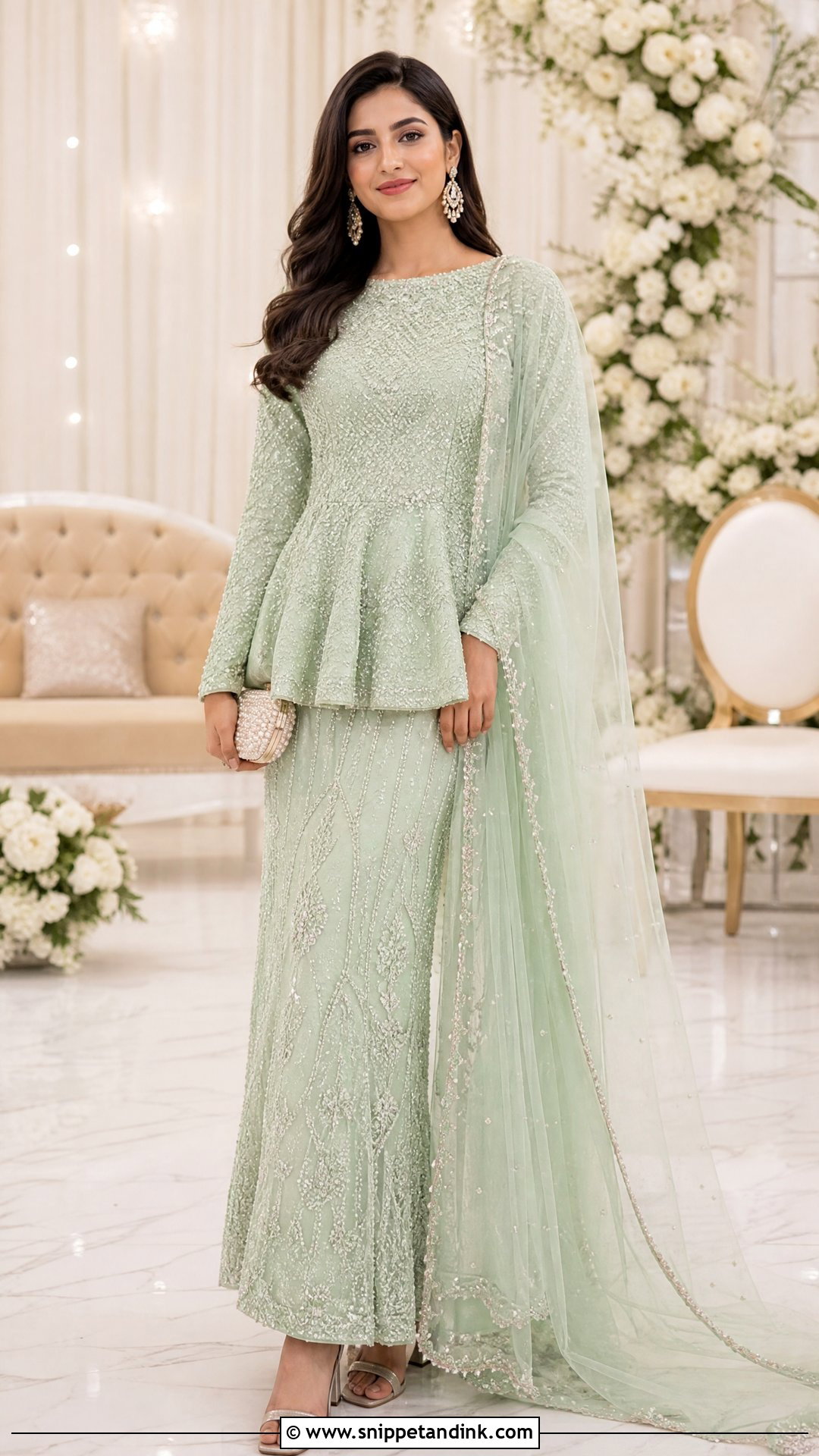 Mint Green Walima Dress With Peplum Lehenga - Snippet and Ink - 25 Walima Dress for Bride Sister Ideas