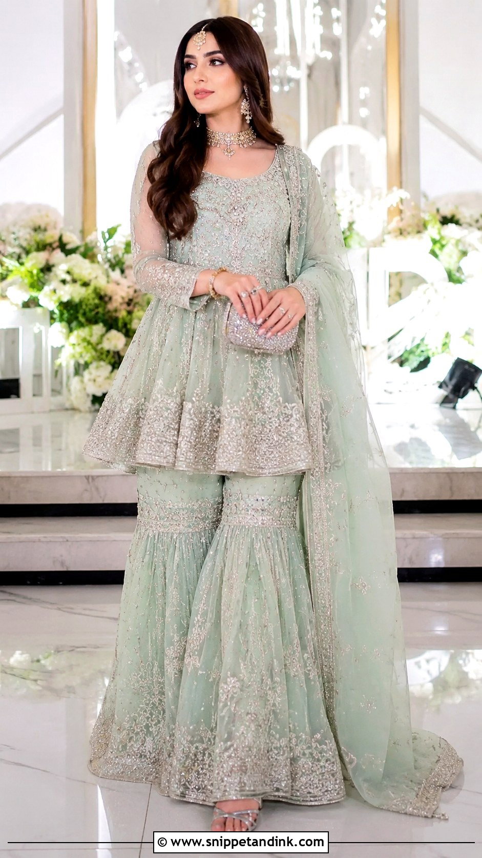 Mint Green Walima Sharara Dress - Snippet and Ink - 25 Walima Bride Dresses
