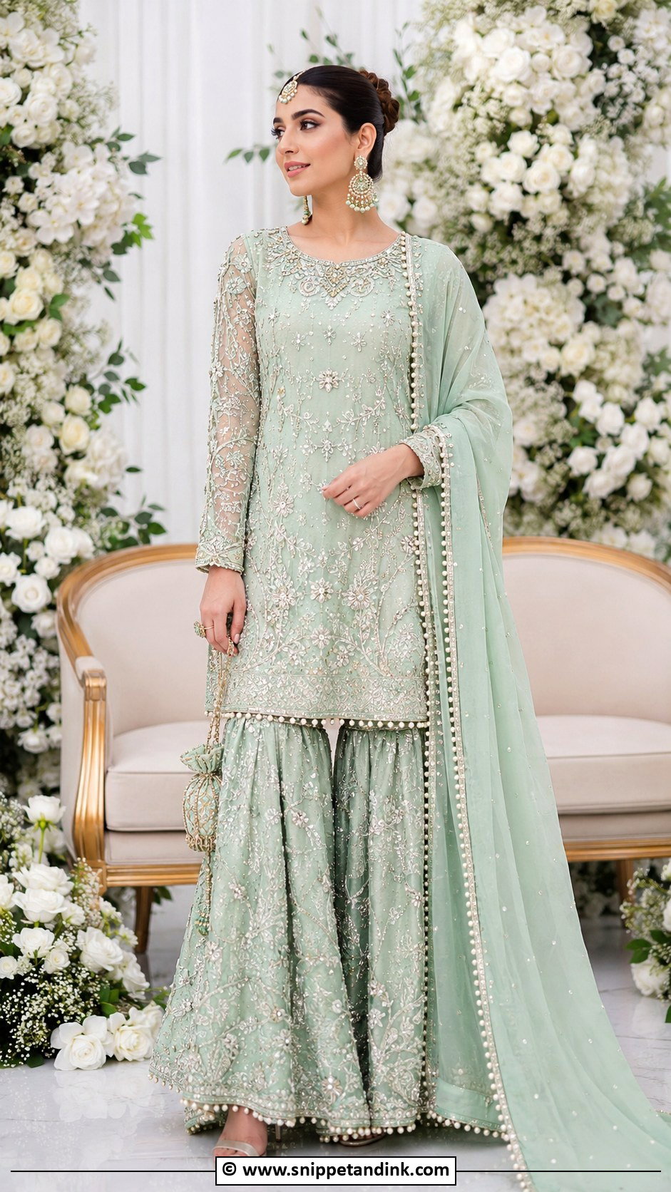Mint Green Walima Sharara Dress - Snippet and Ink - 35 Walima Dresses Pakistani Brides