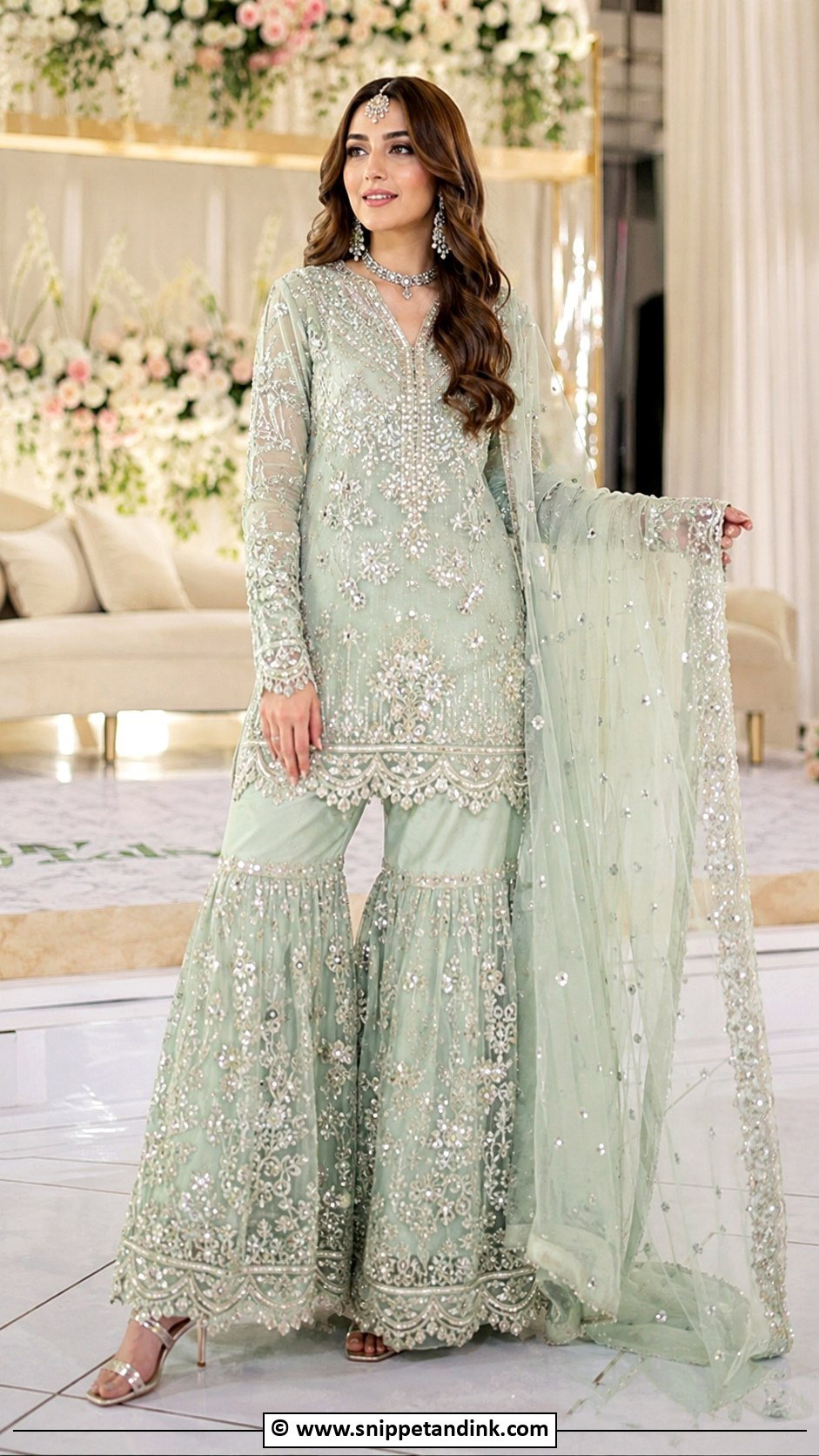 Mint Green Walima Sharara For Bride - Snippet and Ink - 30 Walima Outfits for Bride