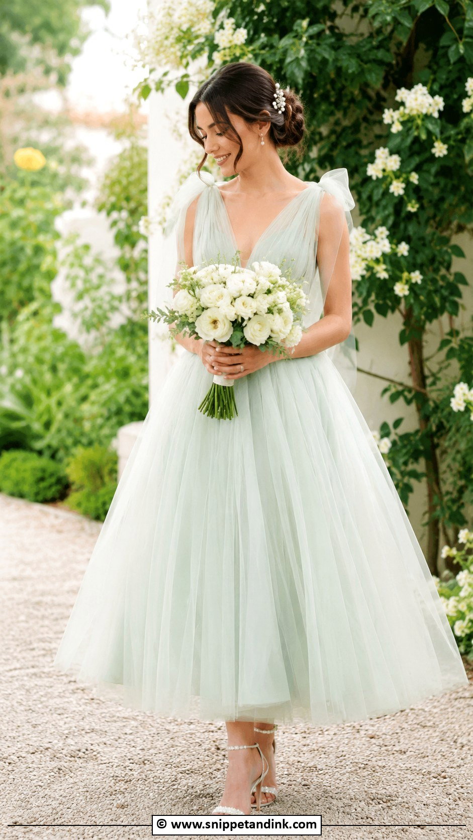 Mint Green Wedding Dress With Pearl Accessories - Snippet and Ink - 30 Colorful Wedding Dress Ideas