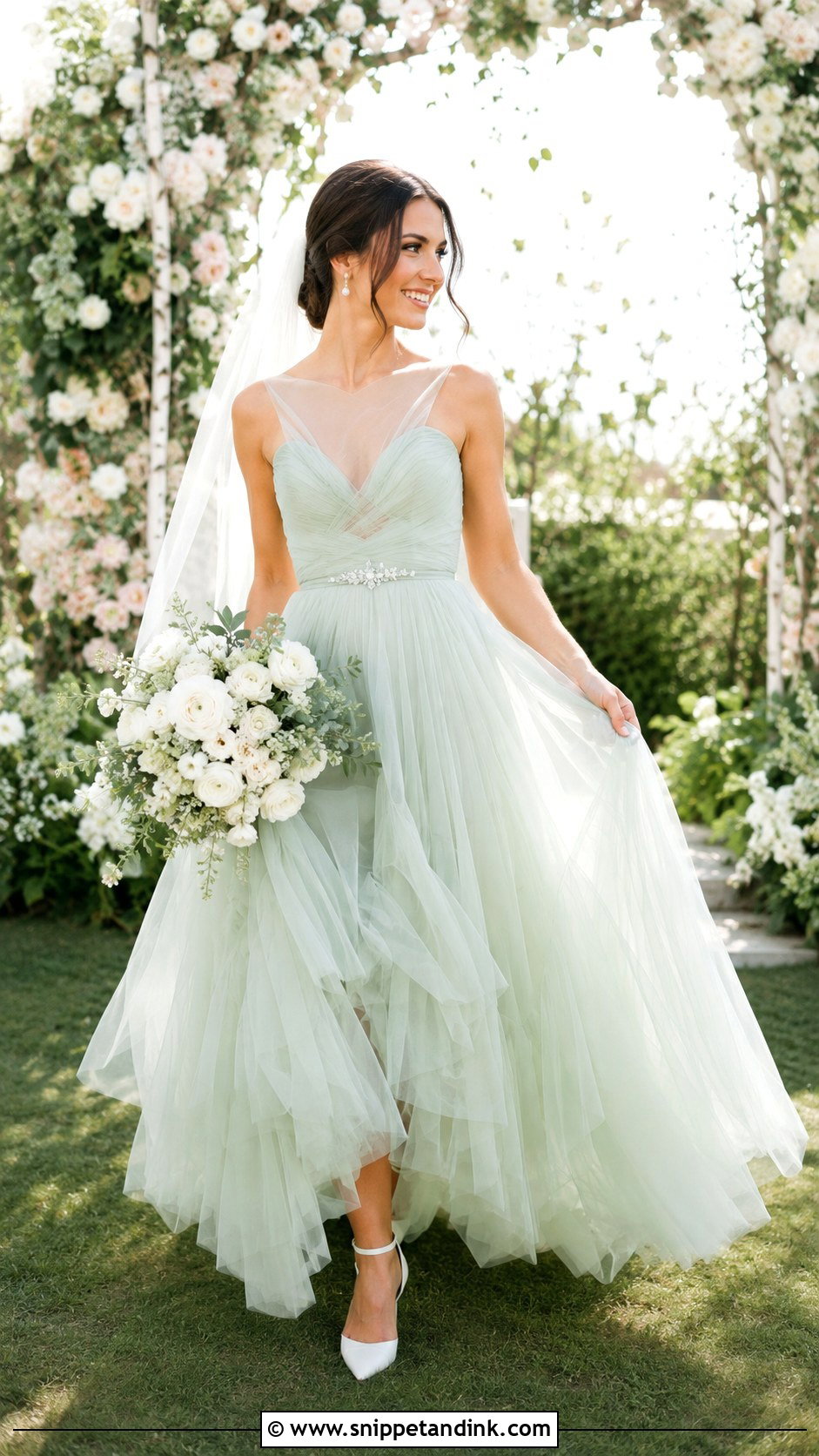 Mint Green Wedding Dress With White Accessories - Snippet and Ink - 25 Wedding Dresses with Color