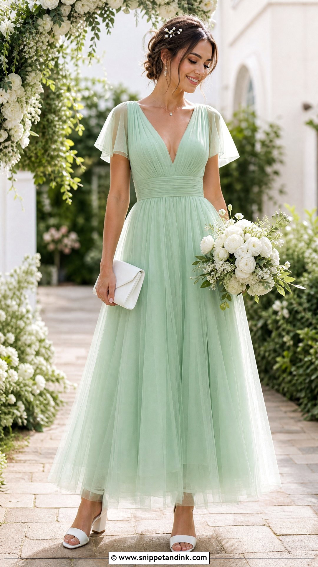 Mint Green Wedding Dress With White Accessories - Snippet and Ink - 25 Green Wedding Dress for Bride Ideas