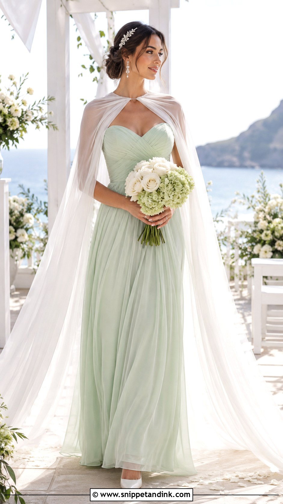 Mint Green Wedding Dress With White Tulle Cape - Snippet and Ink - 20 White and Green Wedding Dress Ideas