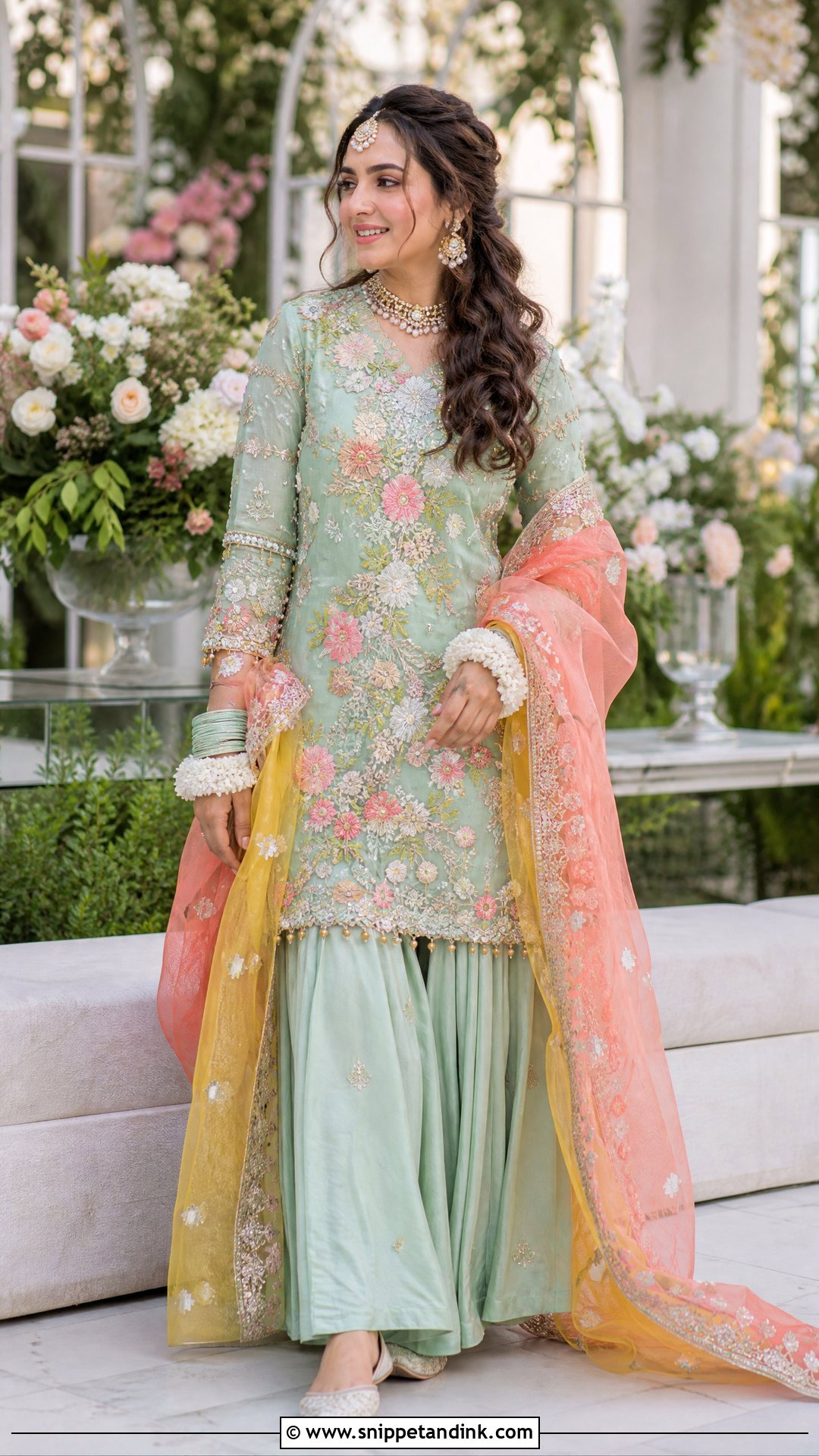 Mint Mehndi Bridal Sharara - Snippet and Ink - 20 Pakistan Mehndi Bridal Outfit Ideas