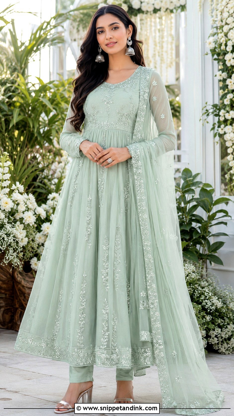 Mint Organza Anarkali Mehendi Outfit - Snippet and Ink - 20 Indian Wedding Mehendi Outfits