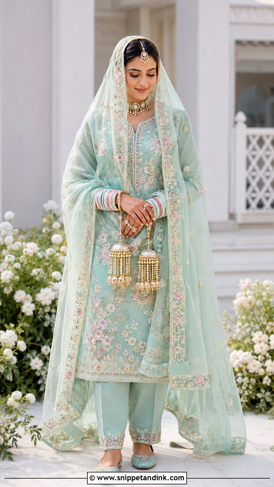 Mint Organza Suit For Anand Karaj Bride - Snippet and Ink - 20 Anand Karaj Suit Bride Ideas