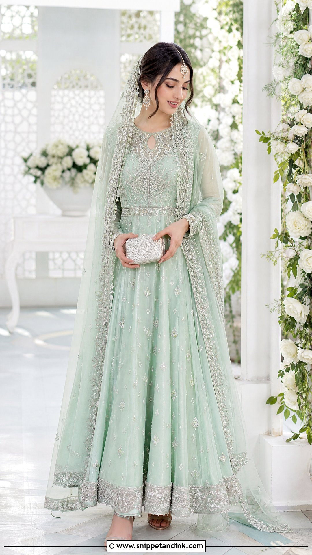 Mint Pakistani Bridal Cape Pishwas - Snippet and Ink - 20 Simple Pakistani Bridal Dresses