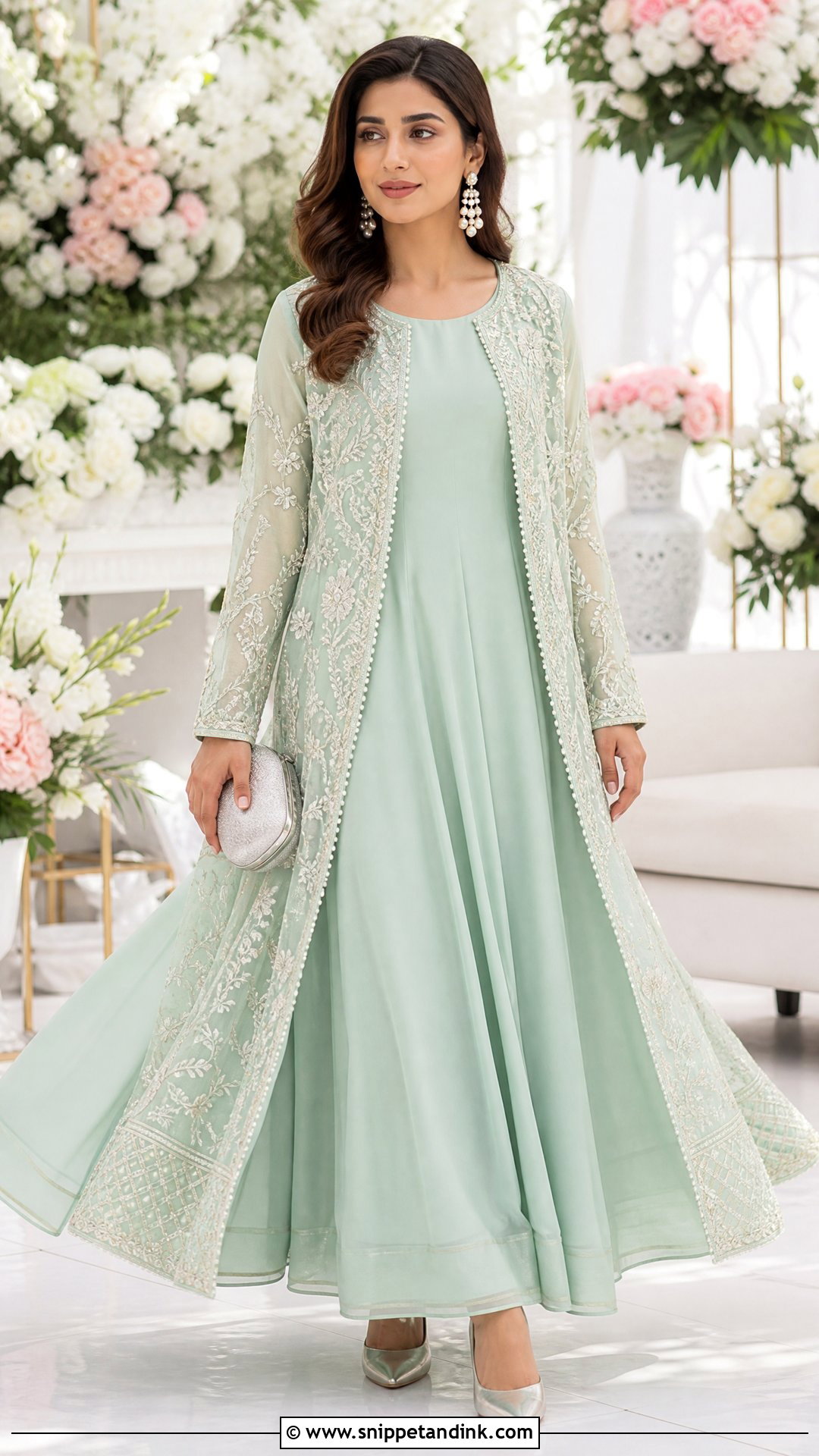 Mint Pakistani Jacket Pishwas Dress - Snippet and Ink - 25 Pakistani Fancy Dresses for Wedding
