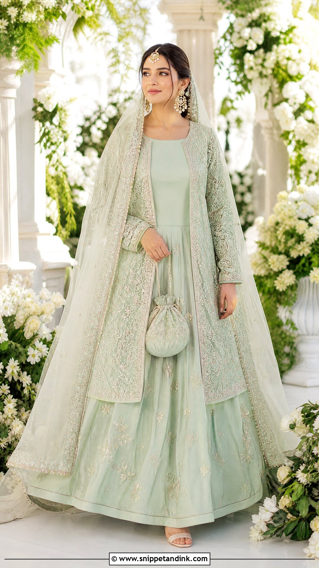 Mint Pastel Nikkah Jacket Lehenga - Snippet and Ink - 20 Pastel Nikkah Outfit Ideas