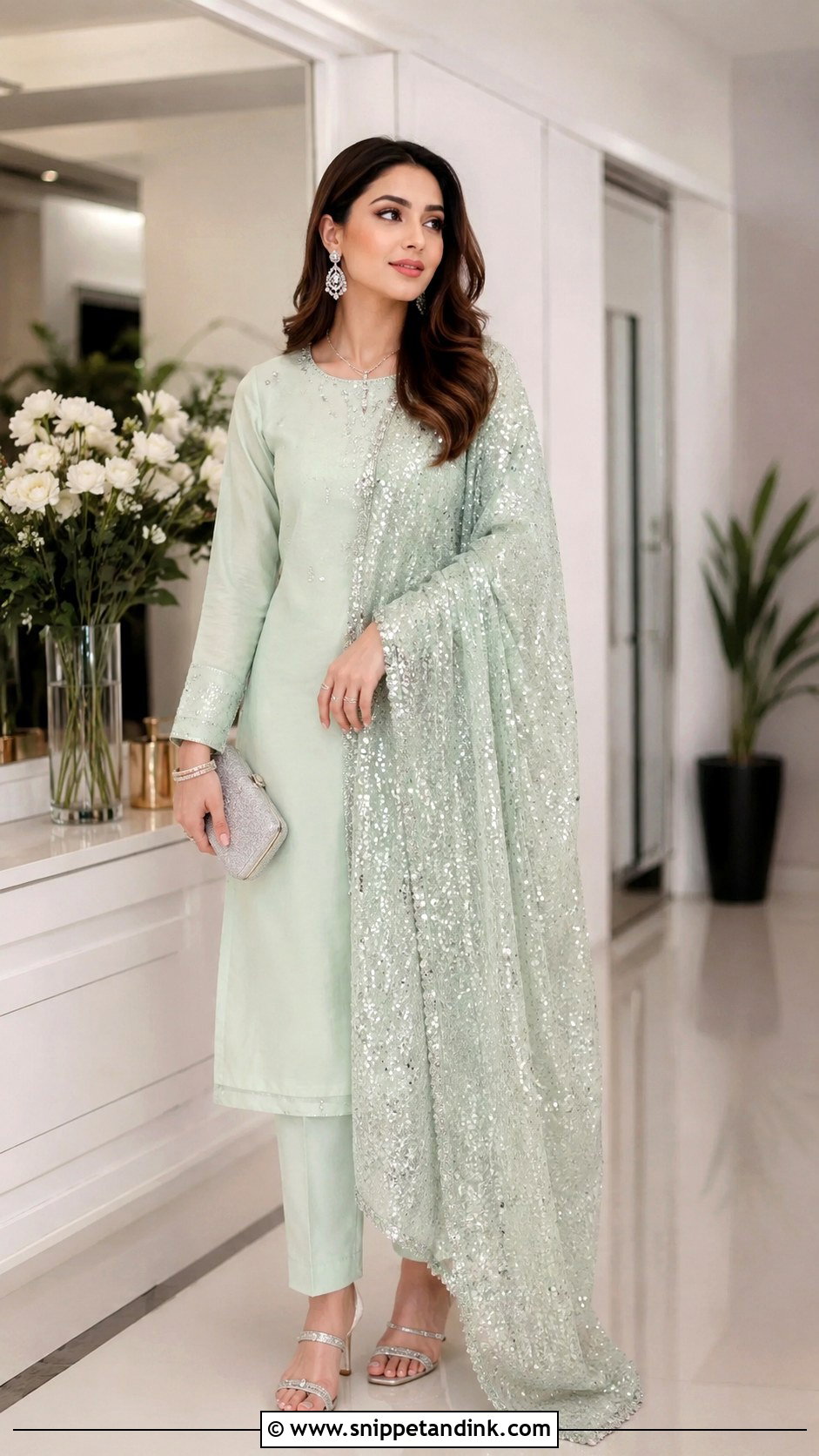 Mint Plain Suit With Heavy Sequin Dupatta - Snippet and Ink - 30 Plain Suit with Heavy Dupatta Ideas