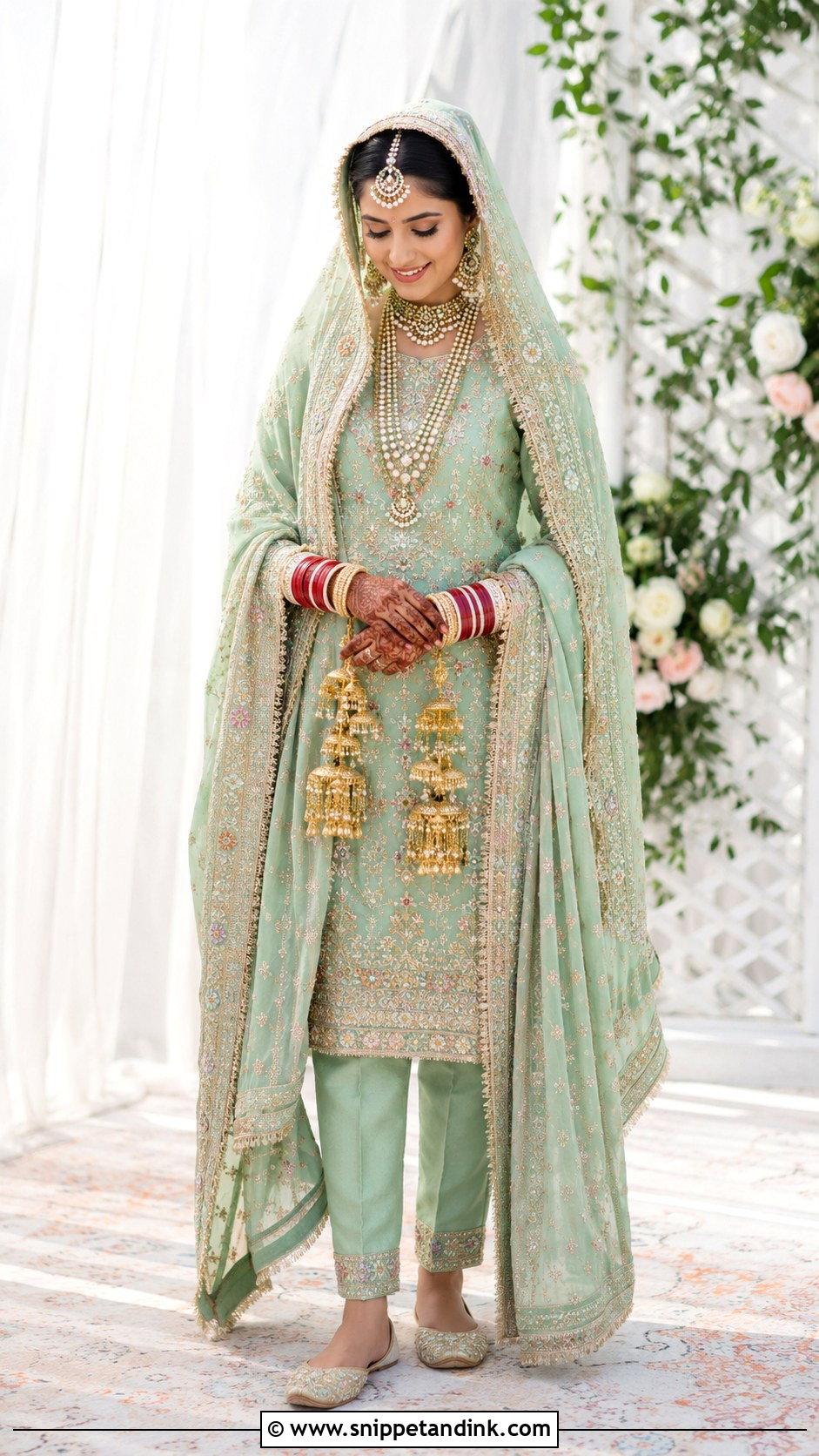 Mint Punjabi Bridal Suit With Embroidered Dupatta - Snippet and Ink - 25 Punjabi Wedding Suit Bridal Sikh Bride Ideas