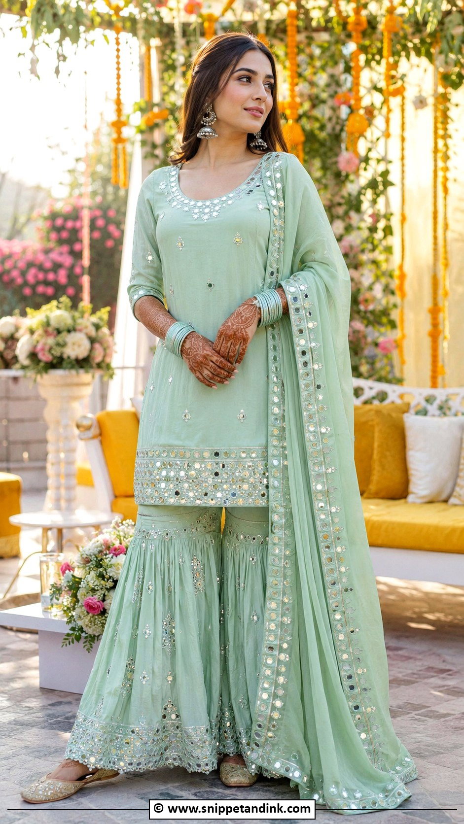 Mint Punjabi Mirror Work Suit - Snippet and Ink - 30 Punjabi Wedding Suit Ideas