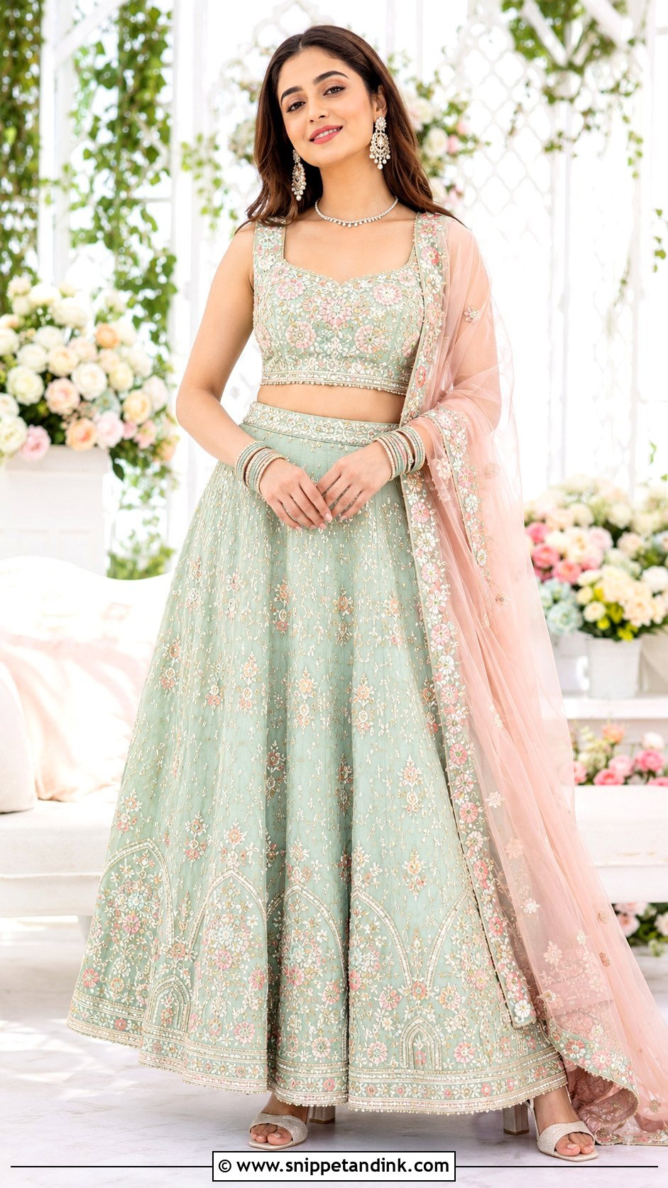 Mint Punjabi Wedding Lengha With Pastel Dupatta - Snippet and Ink - 25 Punjabi Wedding Lengha Ideas