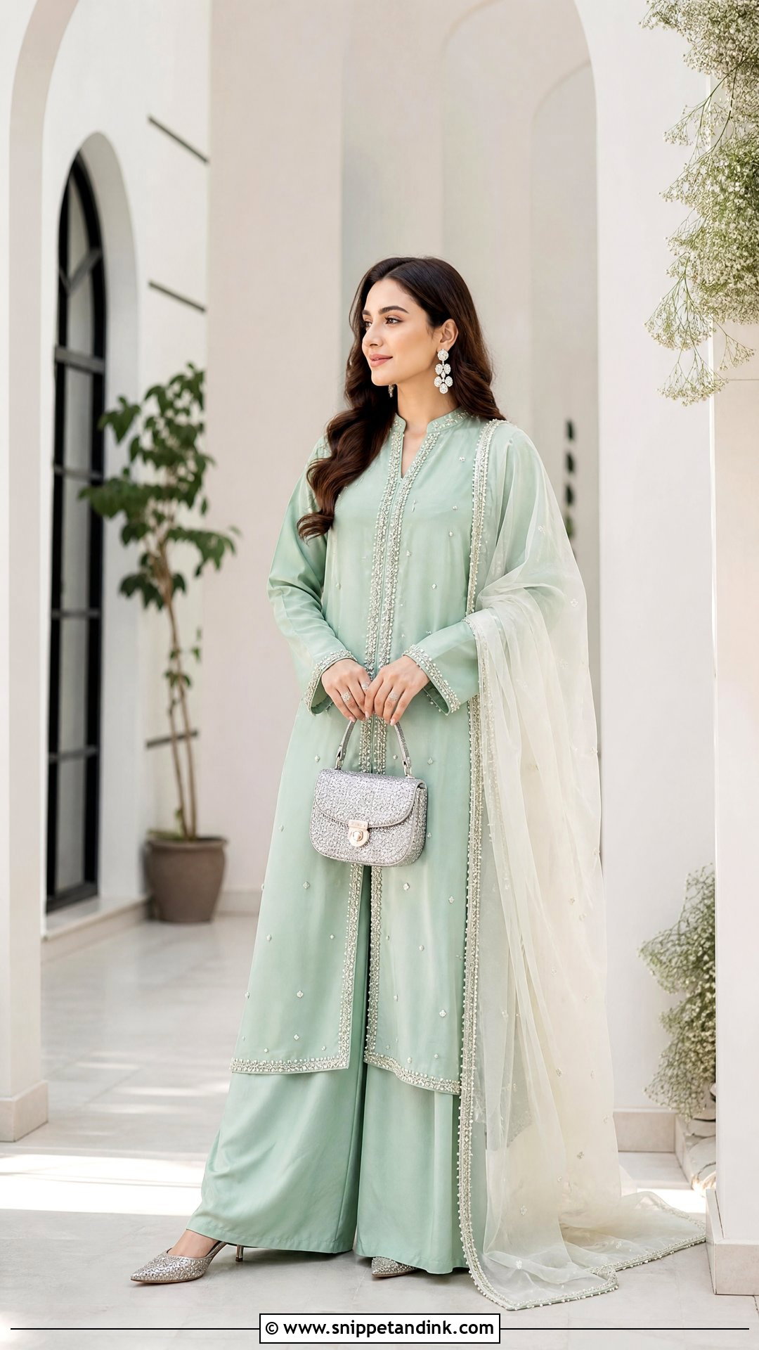 Mint Silk Straight Shirt And Palazzo - Snippet and Ink - 20 Pakistani Silk Wedding Dress Ideas