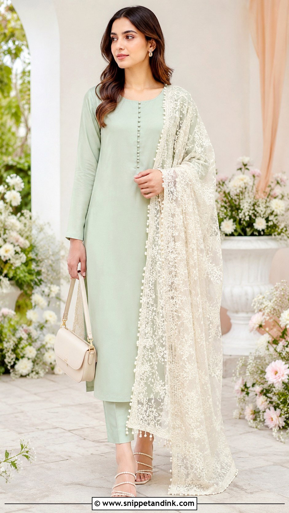 Mint Simple Suit With Heavy Lace Dupatta - Snippet and Ink - 30 Simple Suit with Heavy Dupatta Ideas