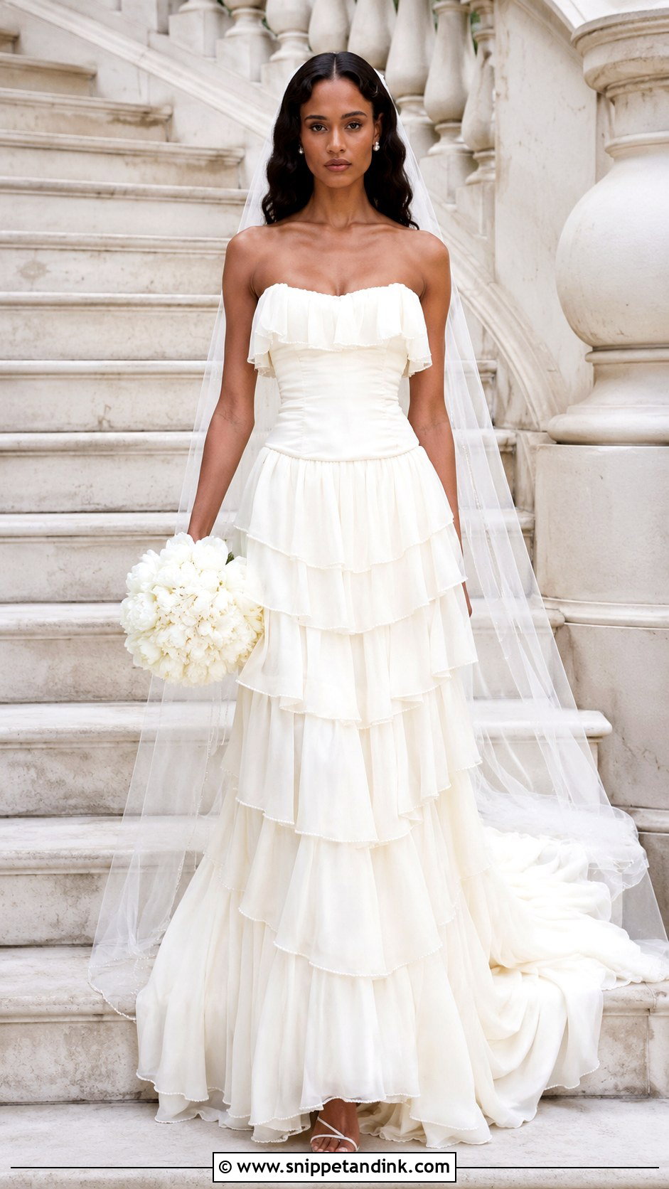 Mirror Palais Cascading Ruffle Gown Wedding Look - Snippet and Ink - 20 Mirror Palais Wedding Dress Ideas