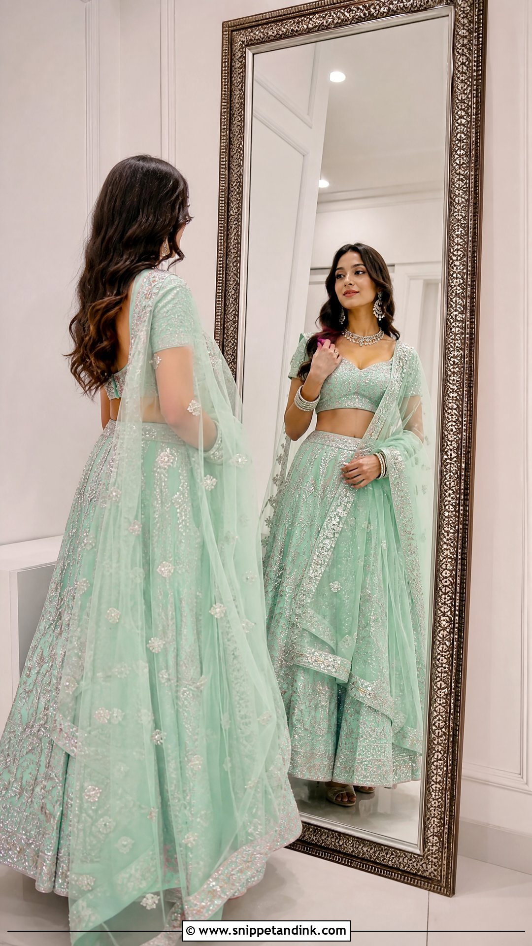 Mirror Reflection Lengha Pose - Snippet and Ink - 25 Aesthetic Lengha Poses Ideas