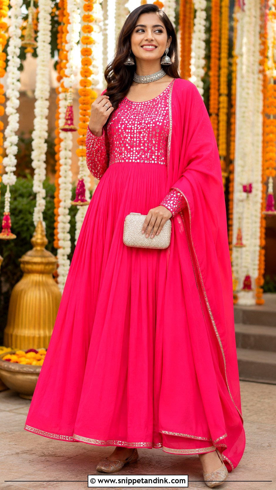 Mirror Work Anarkali Gown With Dupatta - Snippet and Ink - 25 Anarkali Gown with Dupatta Ideas