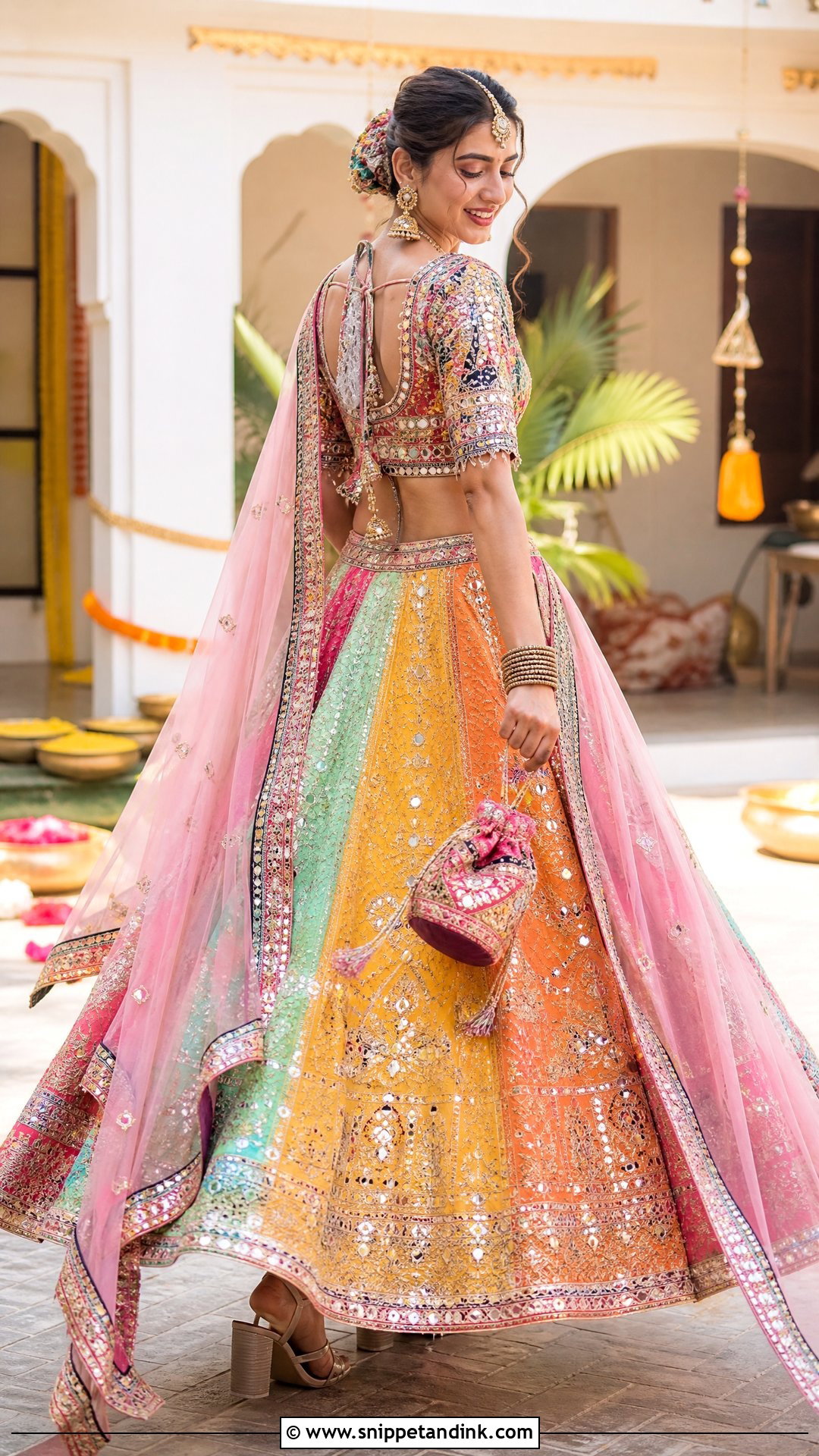 Mirror Work Bridal Blouse With Colorful Lehenga - Snippet and Ink - 25 Blouse Design for Bride Ideas