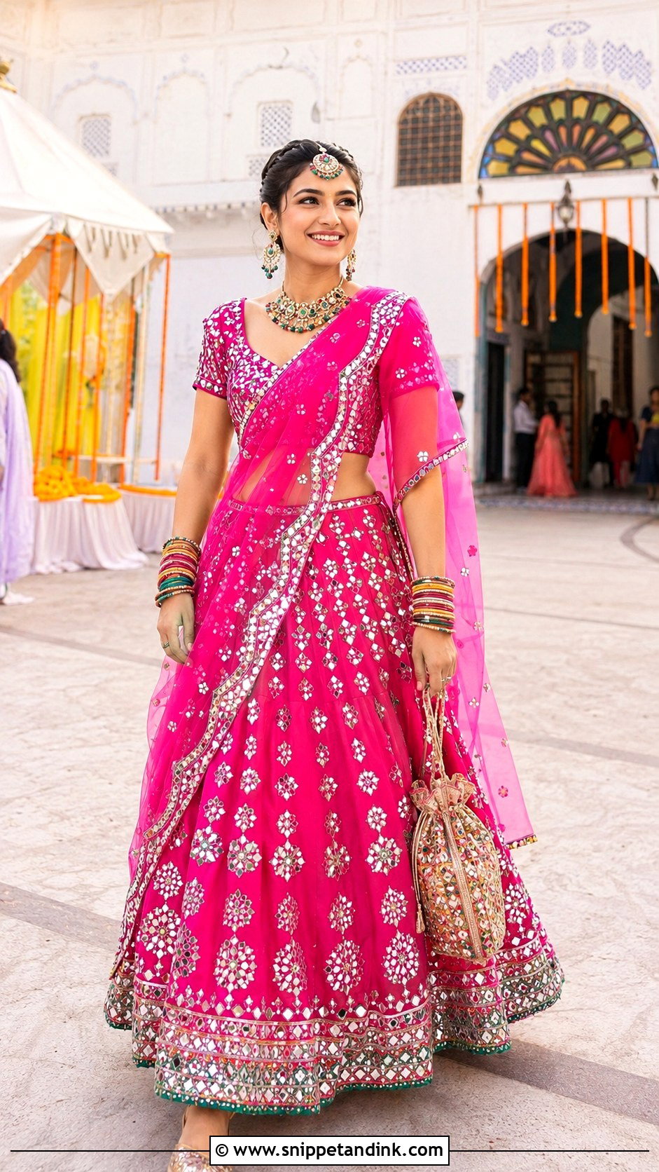 Mirror Work Bridal Chunri Dupatta With Pink Lehenga - Snippet and Ink - 20 Bridal Chunri Dupatta Ideas