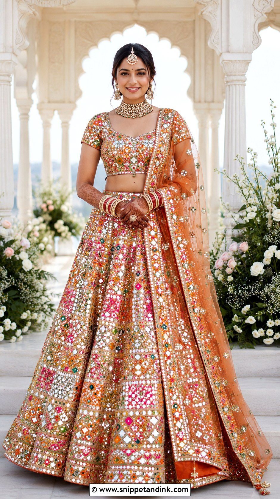 Mirror Work Bridal Lehenga With Matching Dupatta - Snippet and Ink - 25 Indian Weddings Bridal Lehnga Dress Ideas