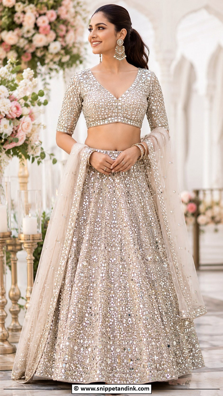 Mirror Work Bridal Lengha With Statement Earrings - Snippet and Ink - 30 Bridal Lengha Ideas