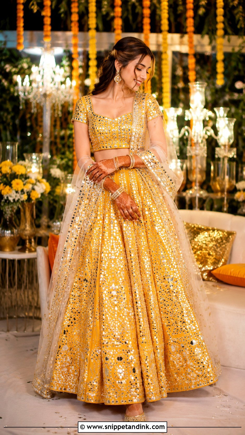 Mirror Work Bridal Mehndi Dress - Snippet and Ink - 30 Bridal Mehndi Dresses Ideas