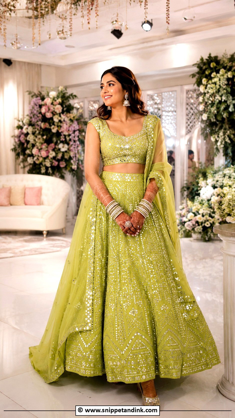 Mirror Work Bridal Mehndi Lehenga - Snippet and Ink - 25 Indian Bridal Mehndi Outfit Ideas