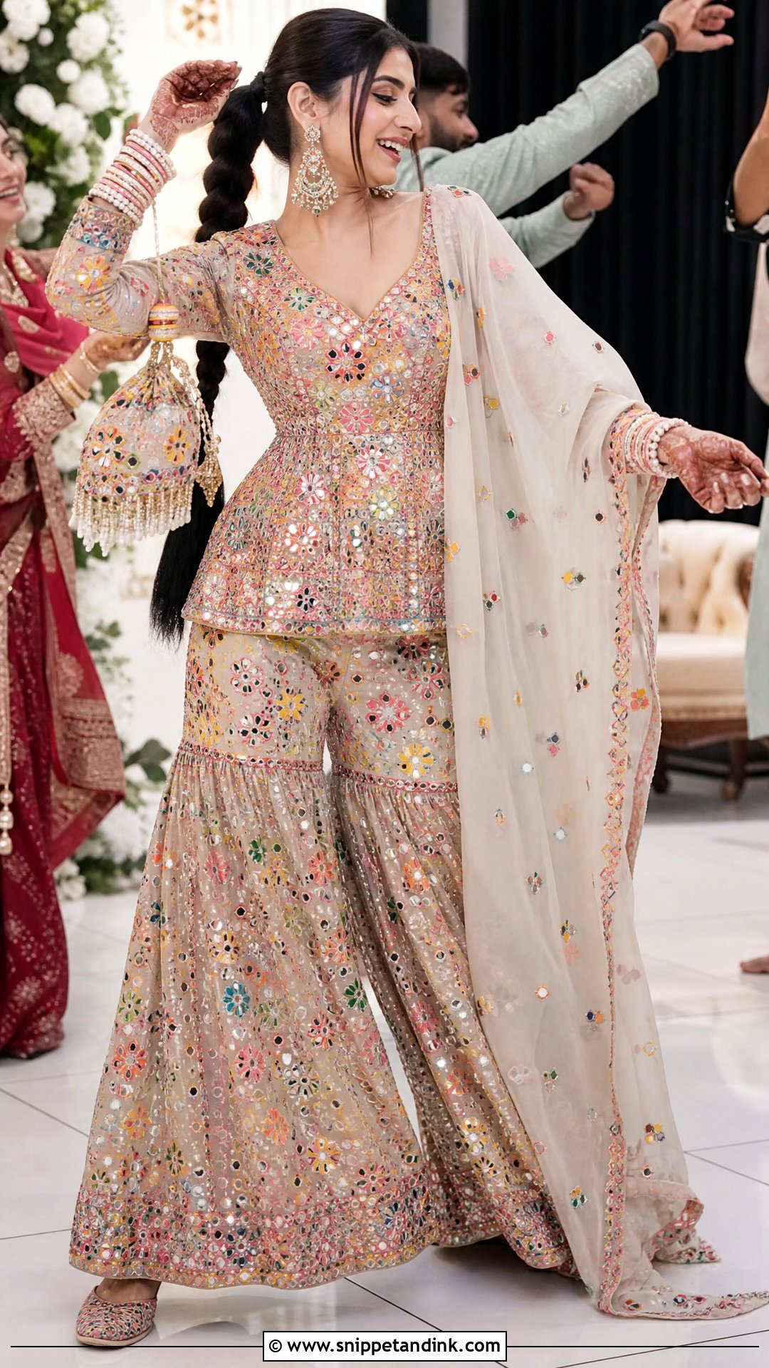 Mirror Work Bride Sangeet Sharara - Snippet and Ink - 25 Bride Sangeet Outfit Ideas