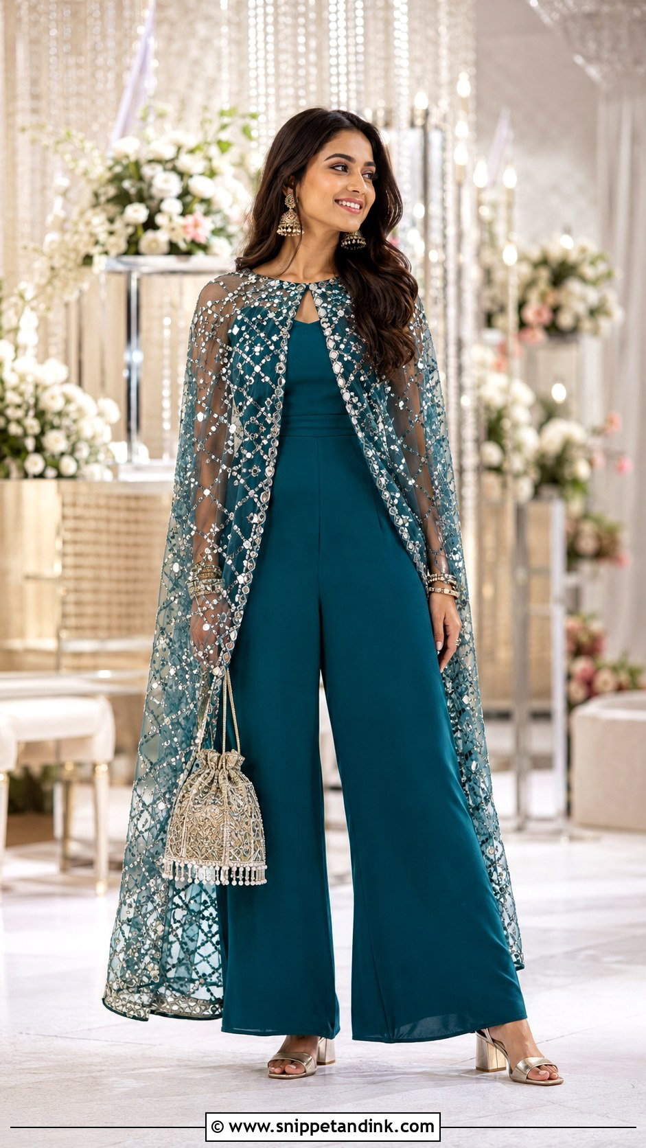 Mirror Work Cape Jumpsuit - Snippet and Ink - 20 Indian Wedding Jumpsuit Ideas