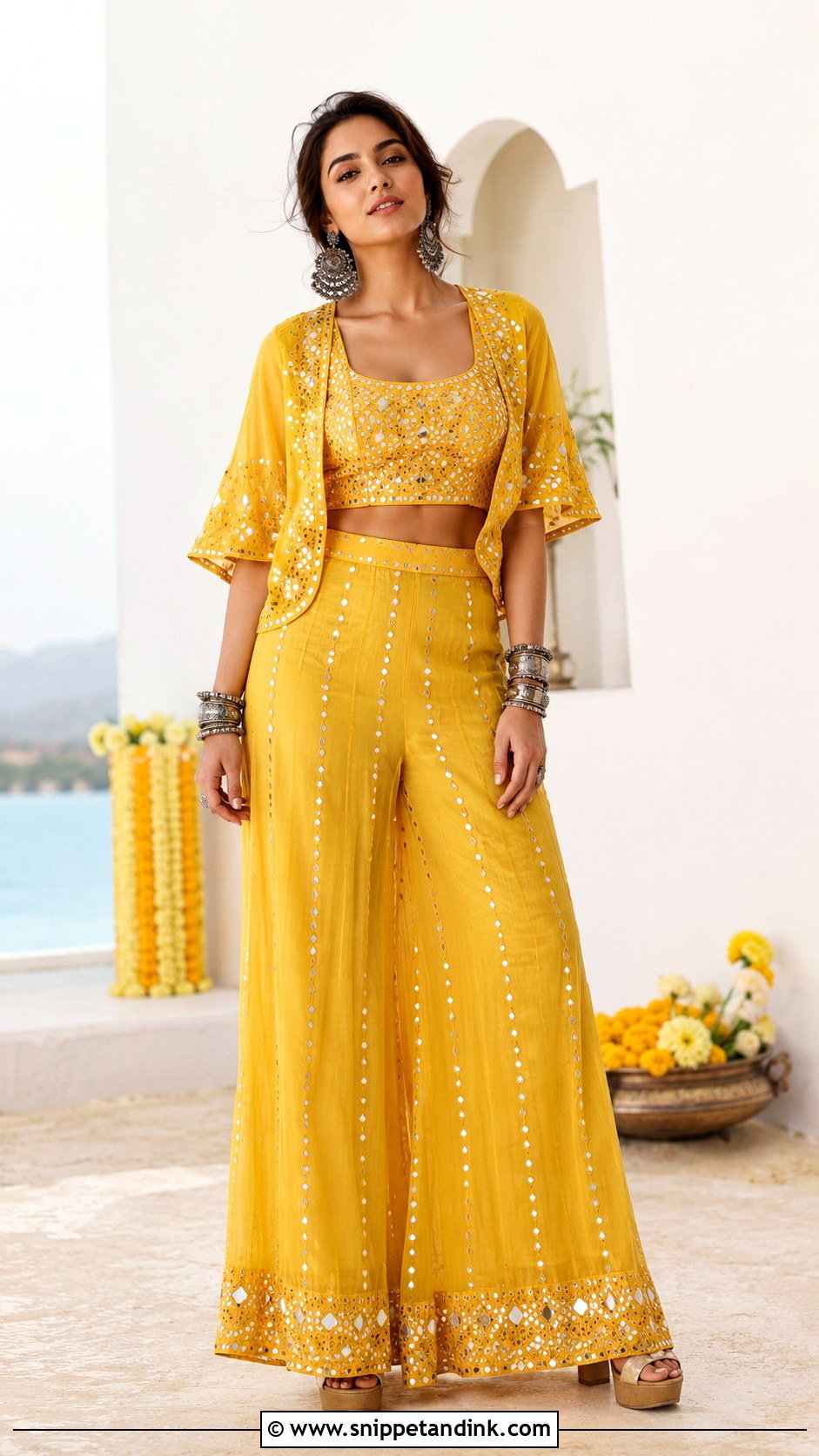 Mirror Work Co Ord Set for Haldi - Snippet and Ink - 20 Outfits for Haldi Ceremony