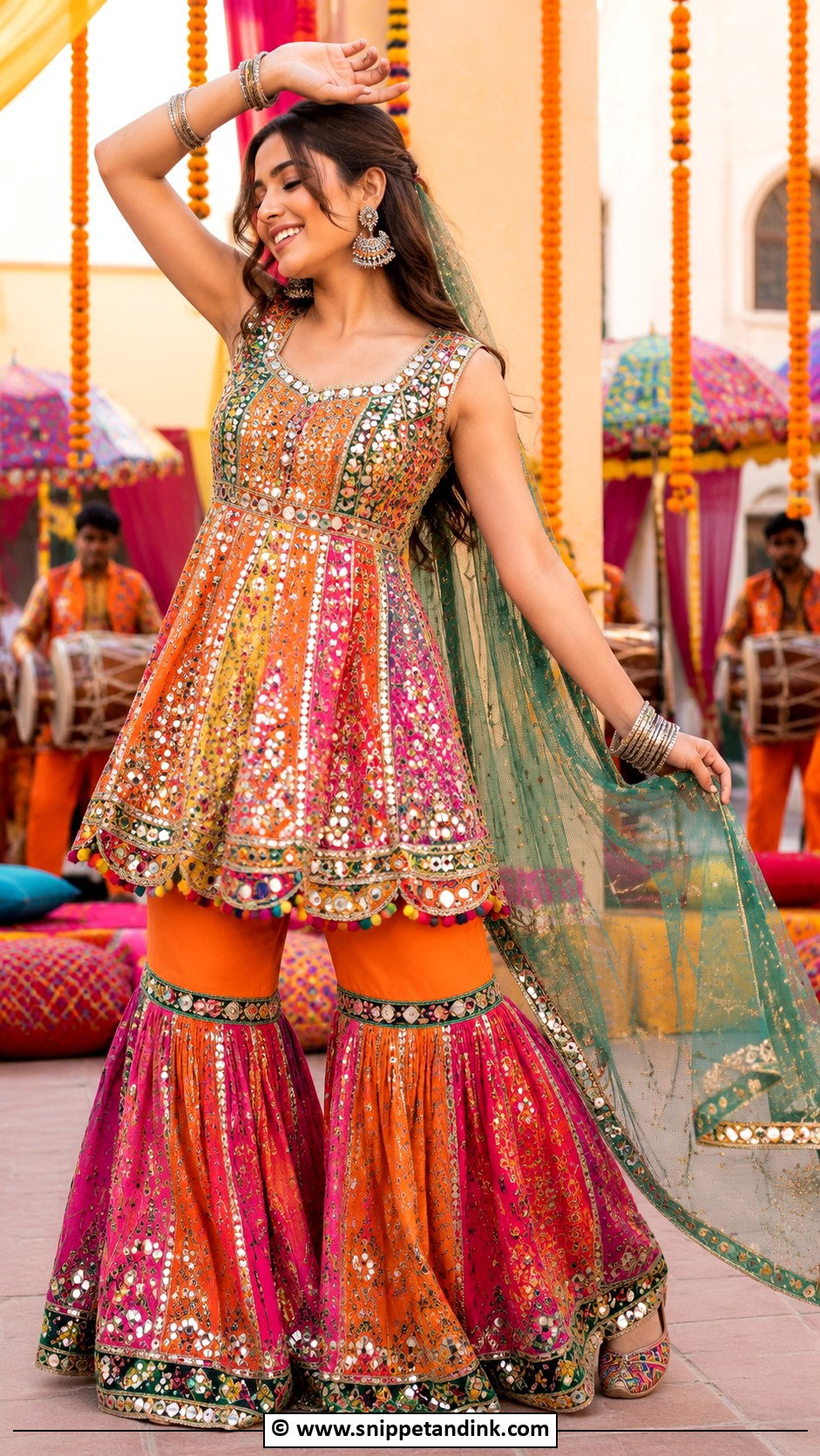 Mirror Work Dholki Outfit - Snippet and Ink - 30 Dholki Outfit Ideas