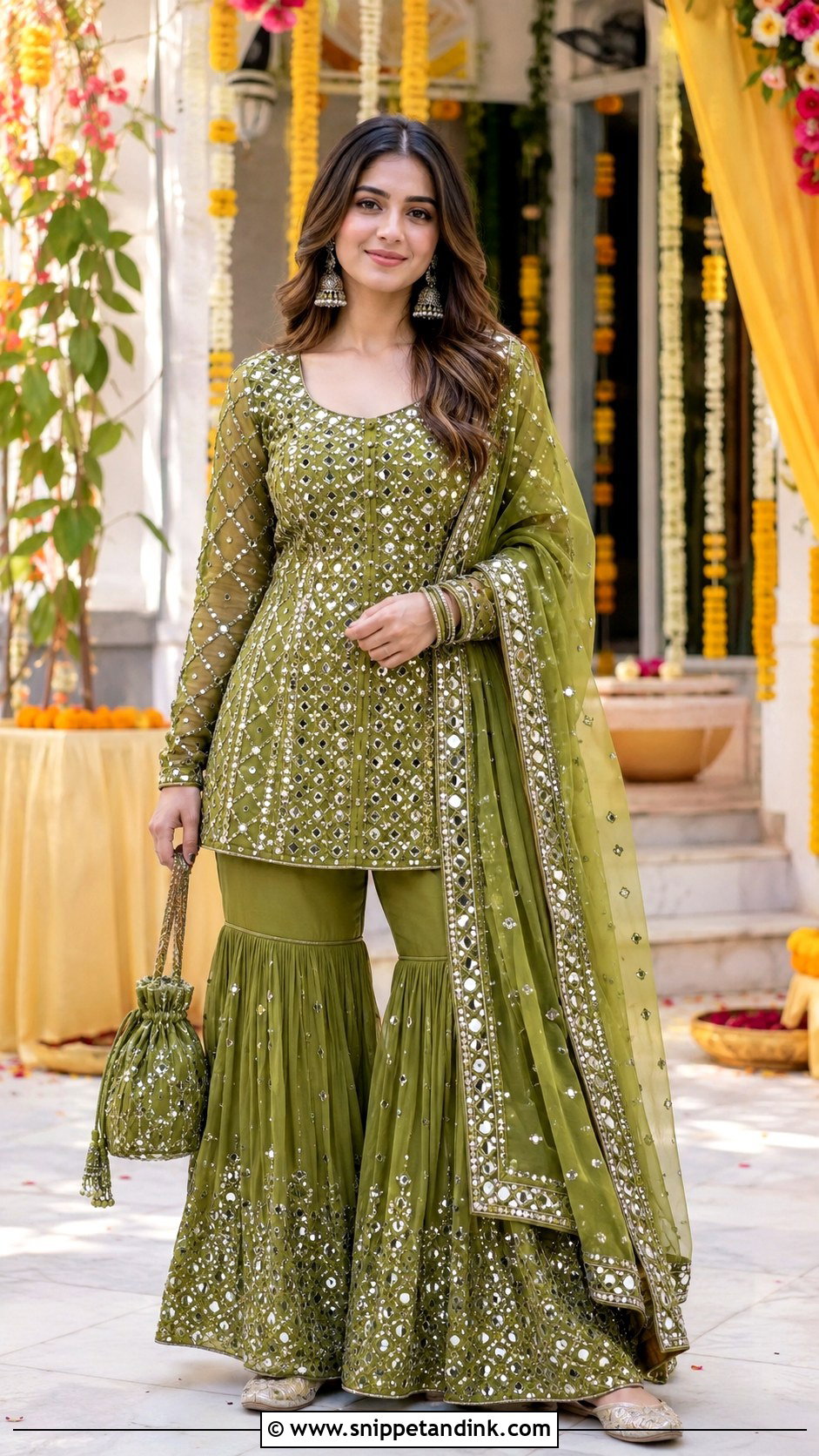 Mirror Work Gharara Mehendi Suit - Snippet and Ink - 20 Mehendi Suits Mehndi Outfit